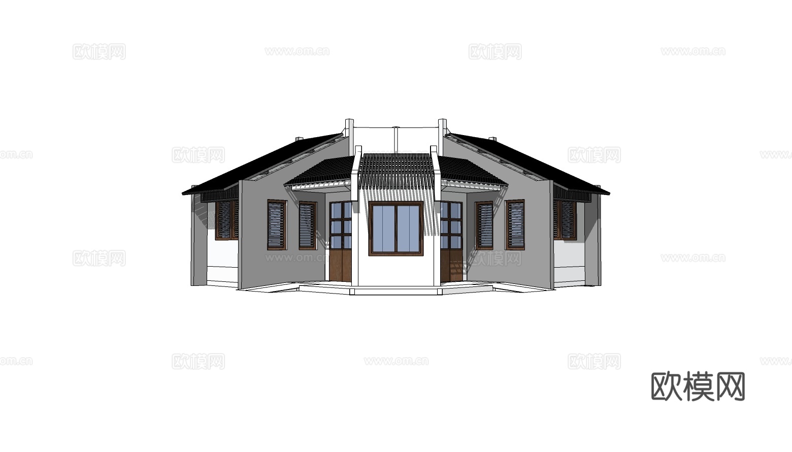 新中式公厕建筑外观su模型下载