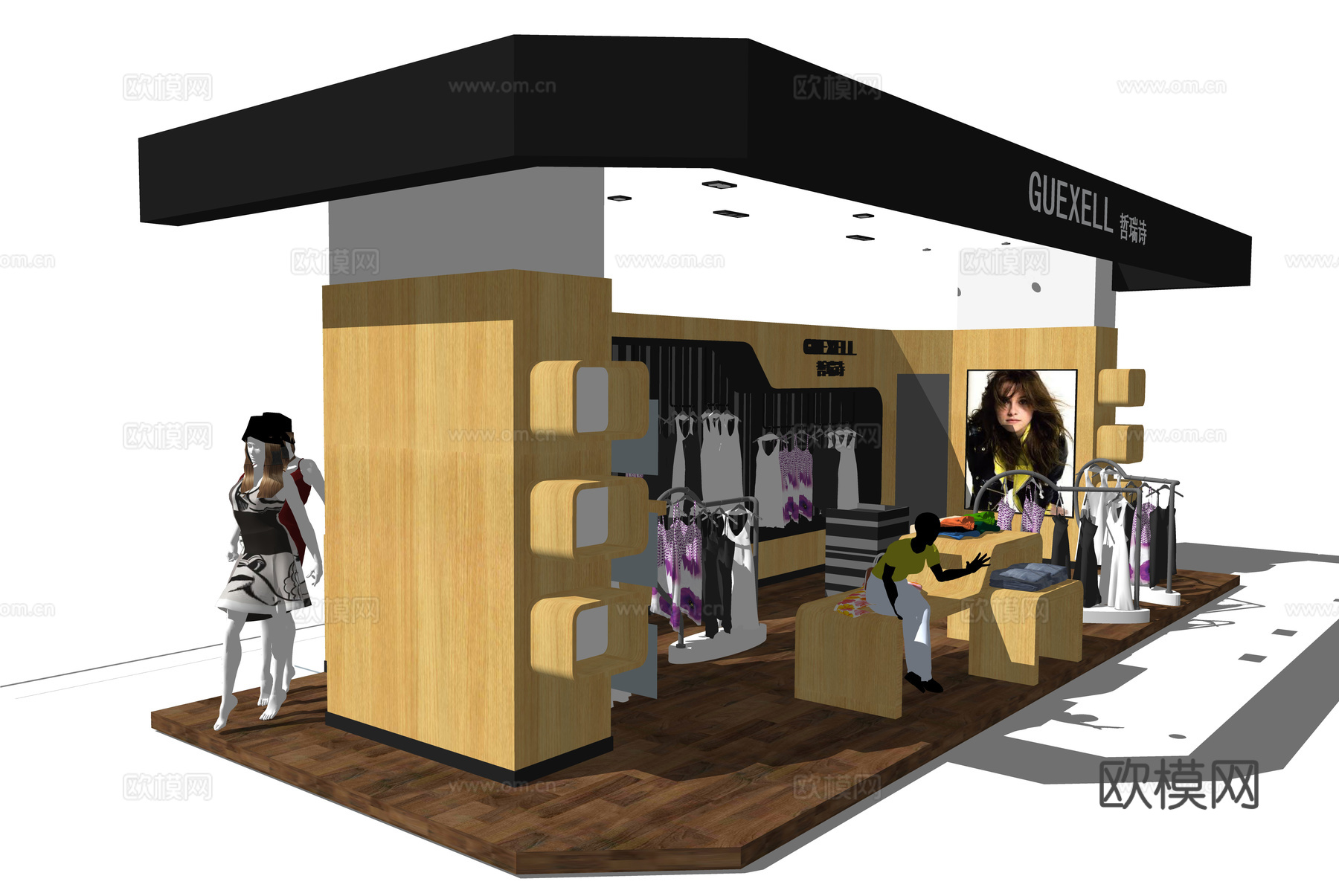现代服装店展厅su模型下载