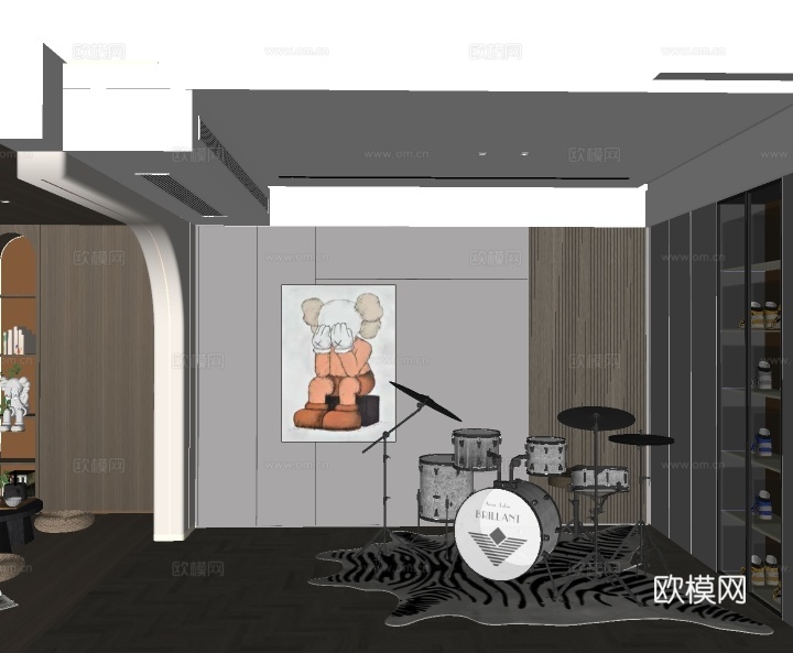 现代乐器室su模型下载
