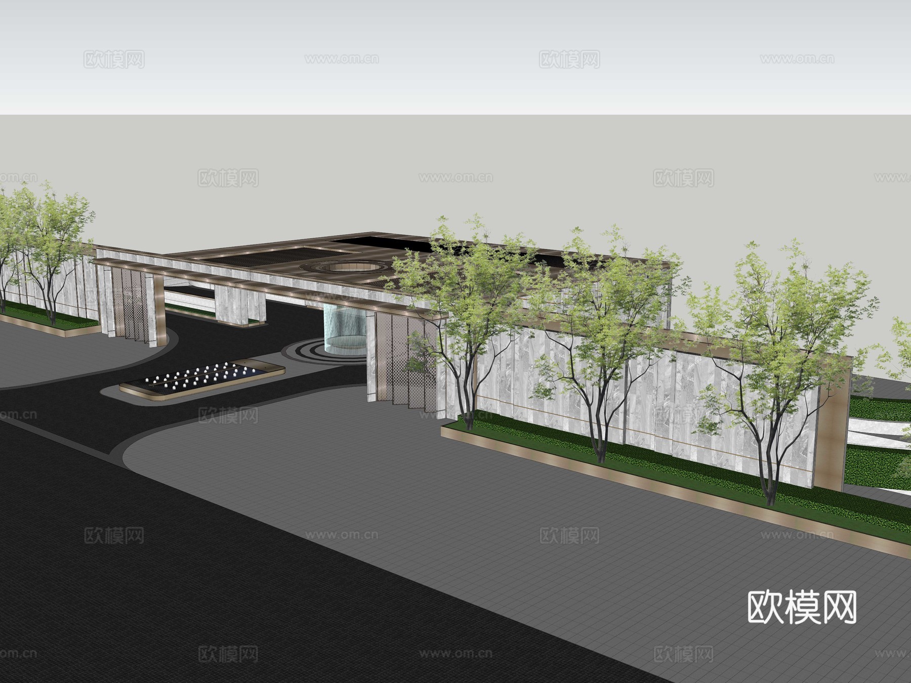 新中式大门 门头su模型下载