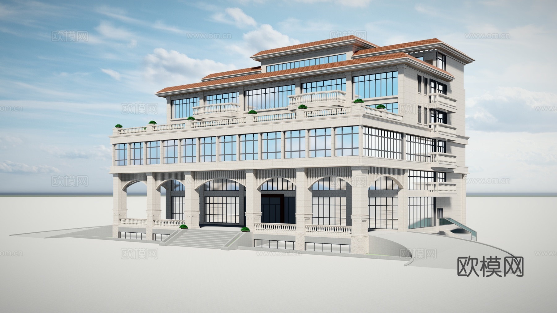 欧式办公楼建筑外观su模型下载