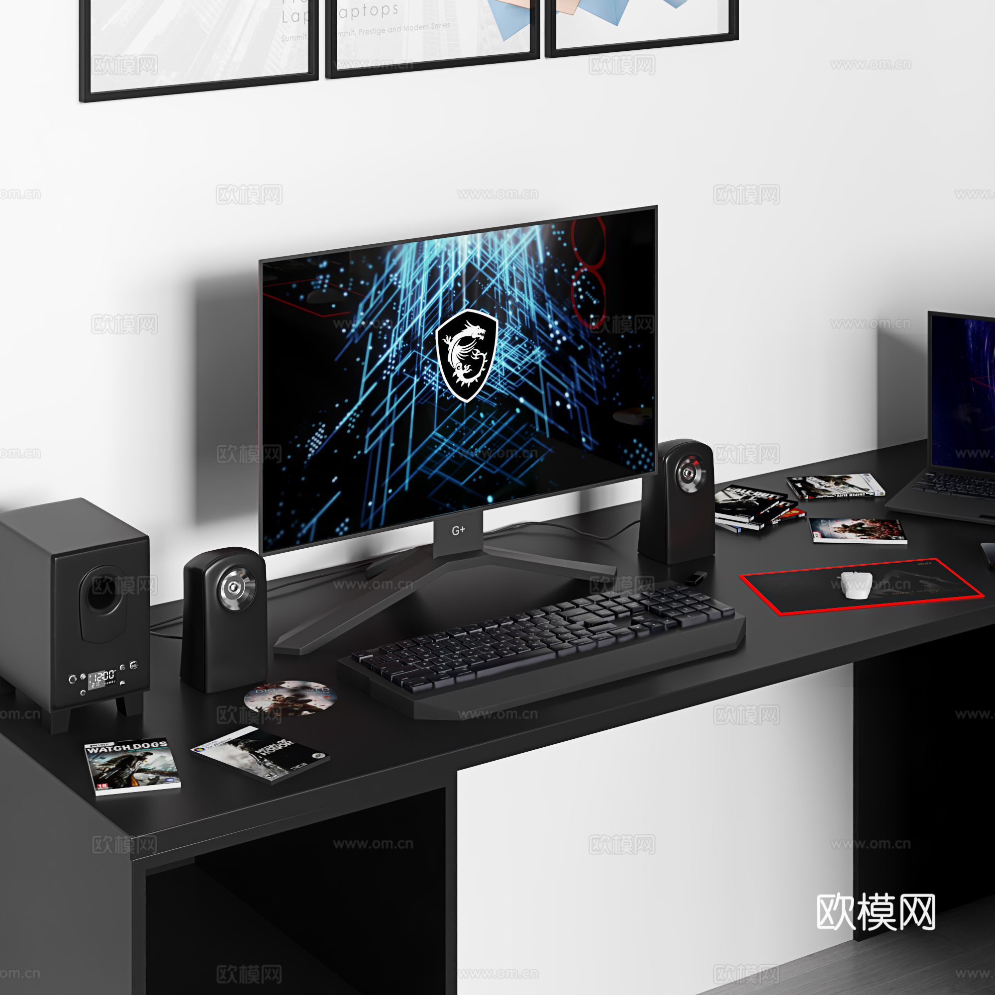 现代电脑桌椅 电竞桌椅 电竞房3d模型