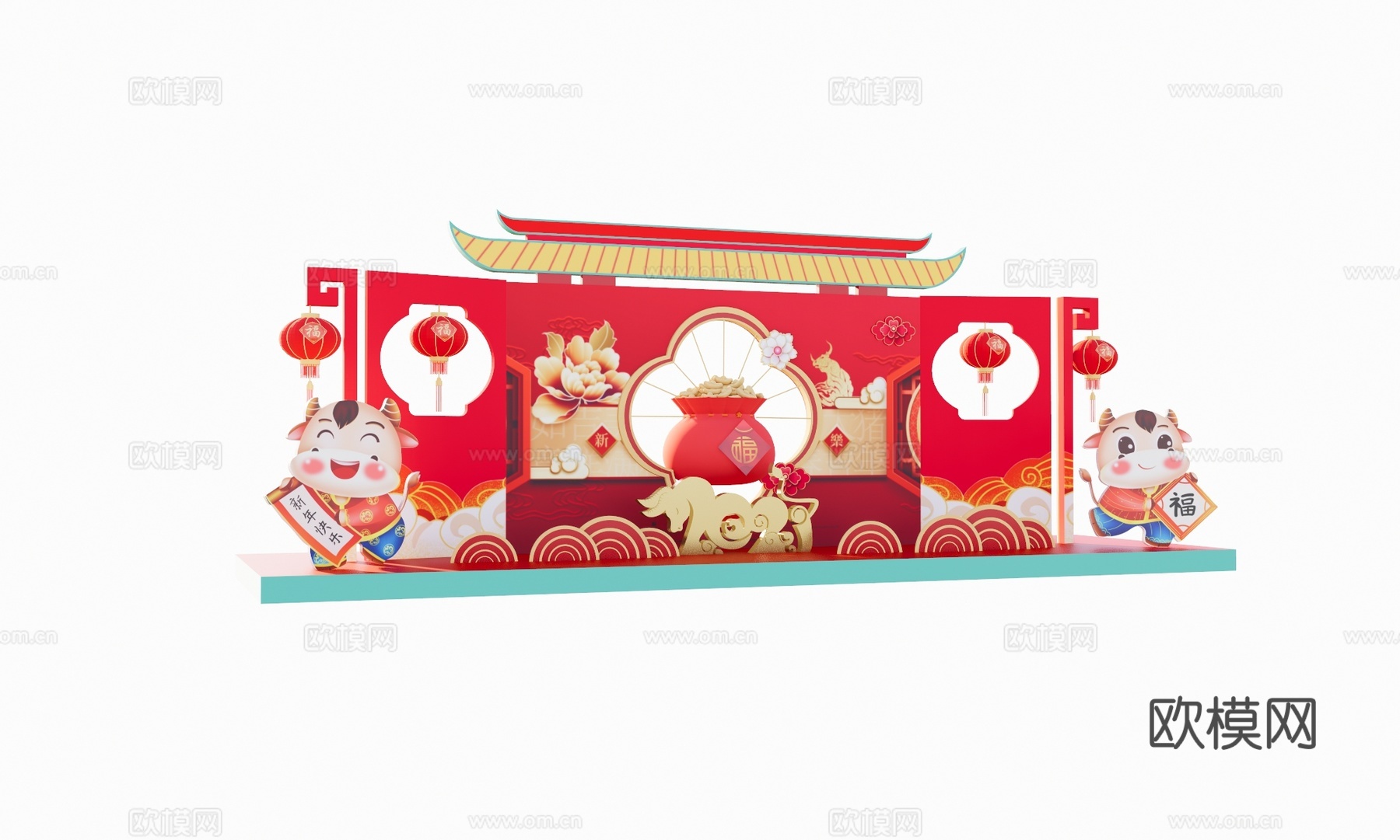 现代新年美陈展示区su模型下载