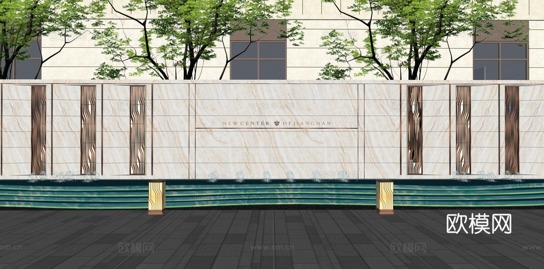 新中式小区大门su模型下载