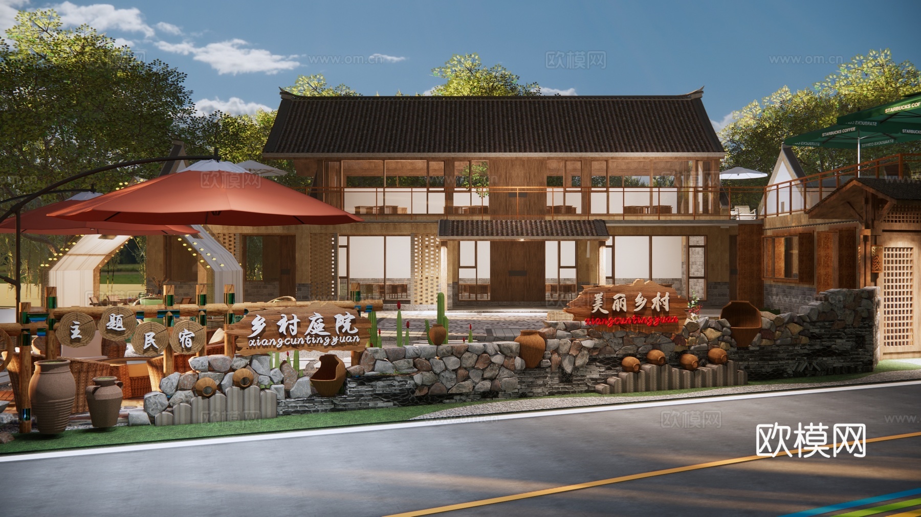 民宿建筑外观su模型下载