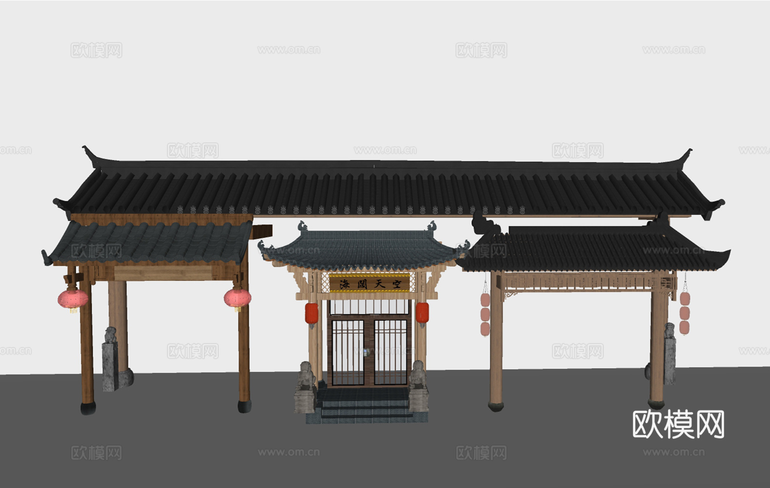 中式古建屋檐建筑构件su模型下载