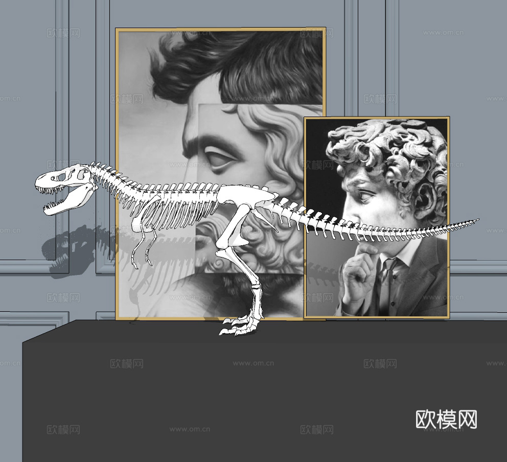 现代恐龙骨架摆件su模型下载