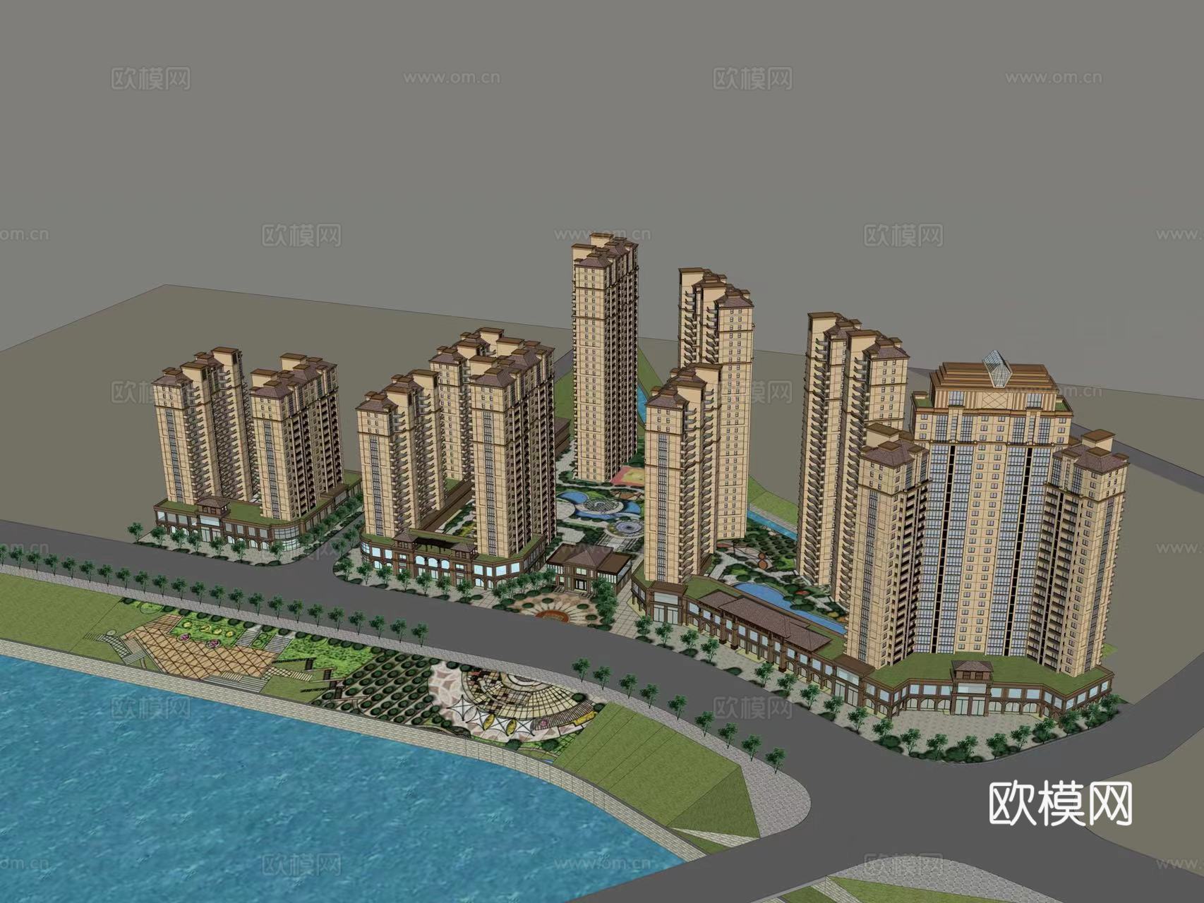 欧式住宅楼建筑外观su模型下载