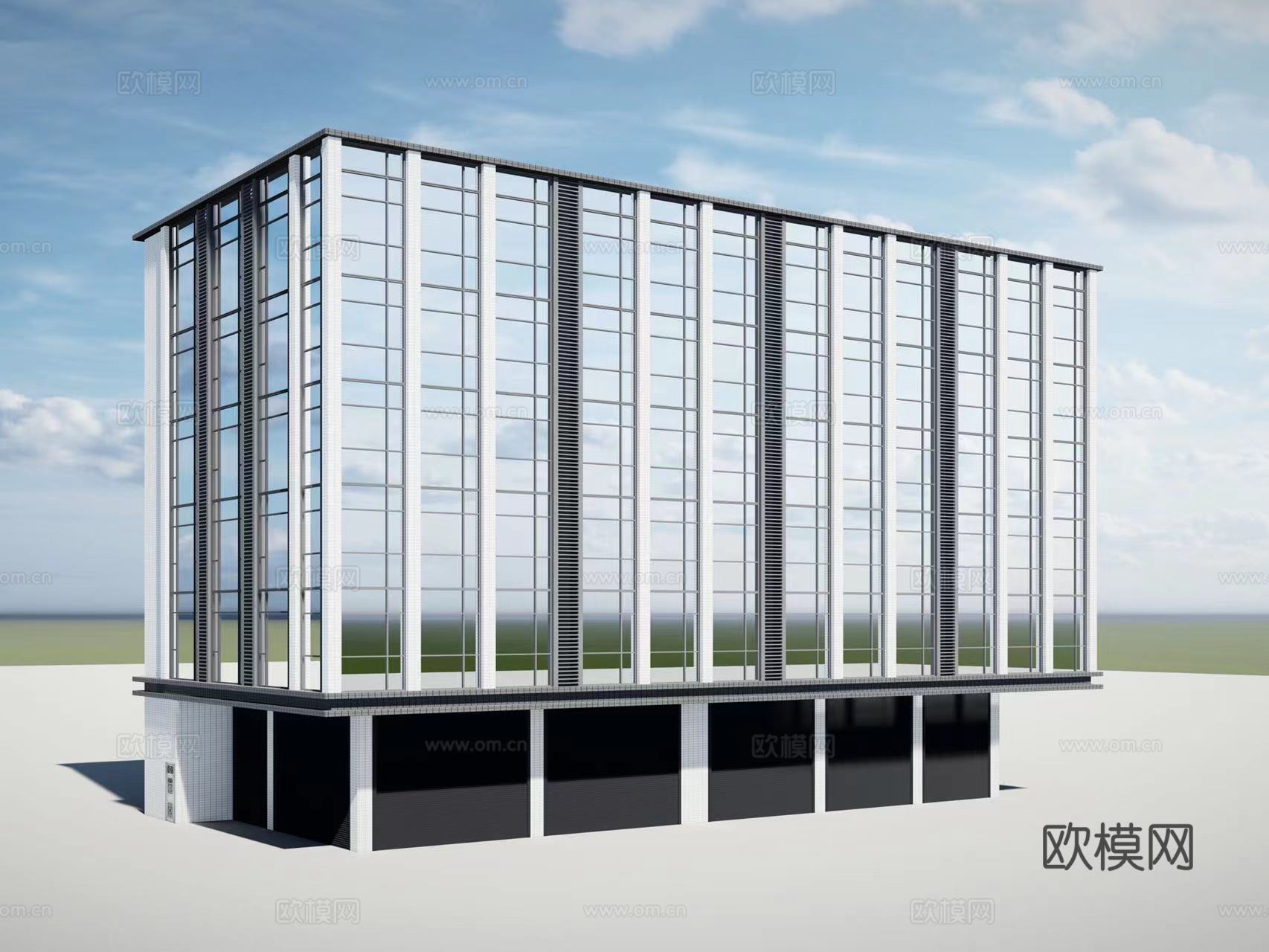 现代多层办公楼建筑外观su模型下载