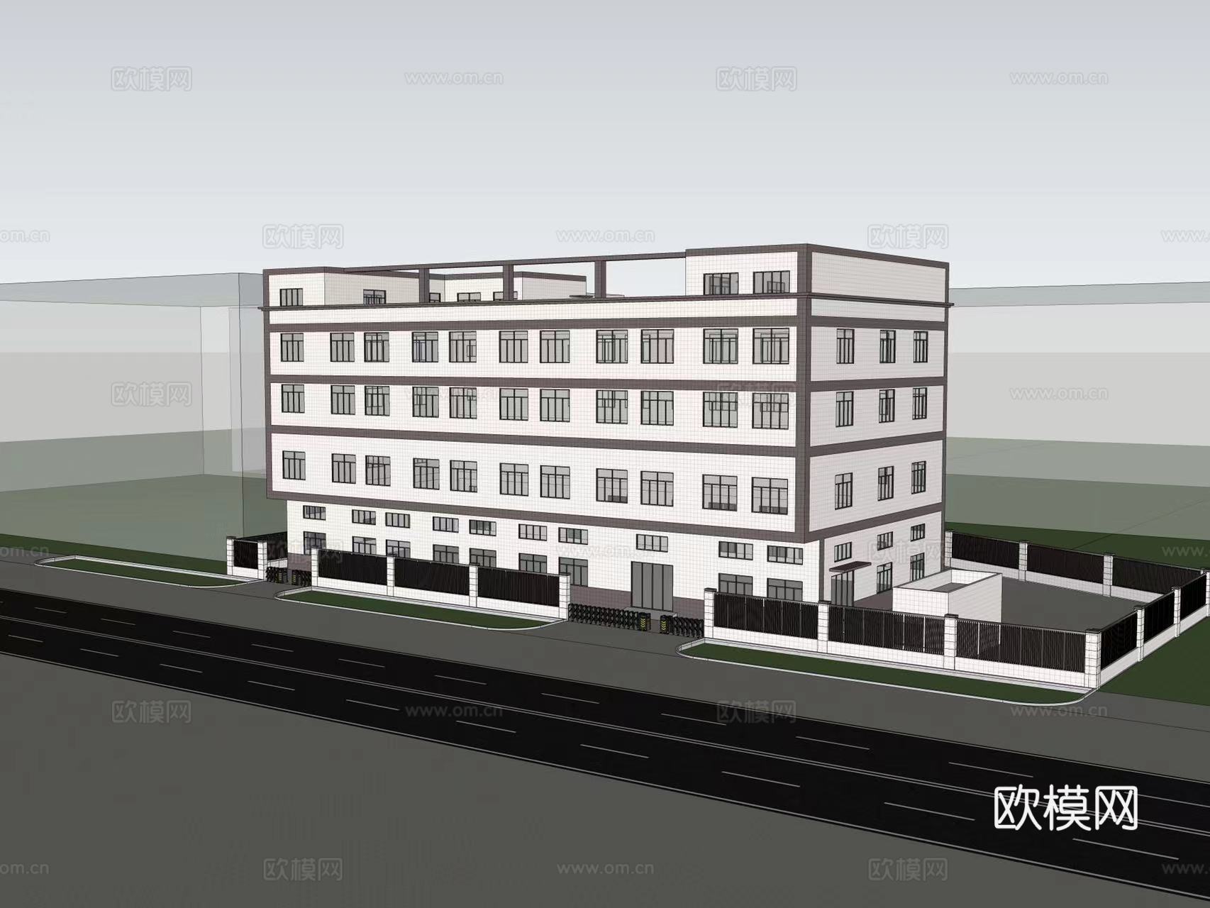 现代工厂厂房建筑外观su模型下载