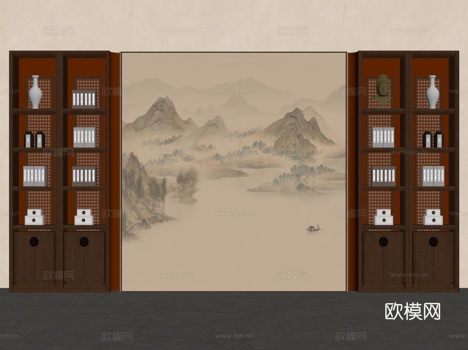 新中式书柜su模型
