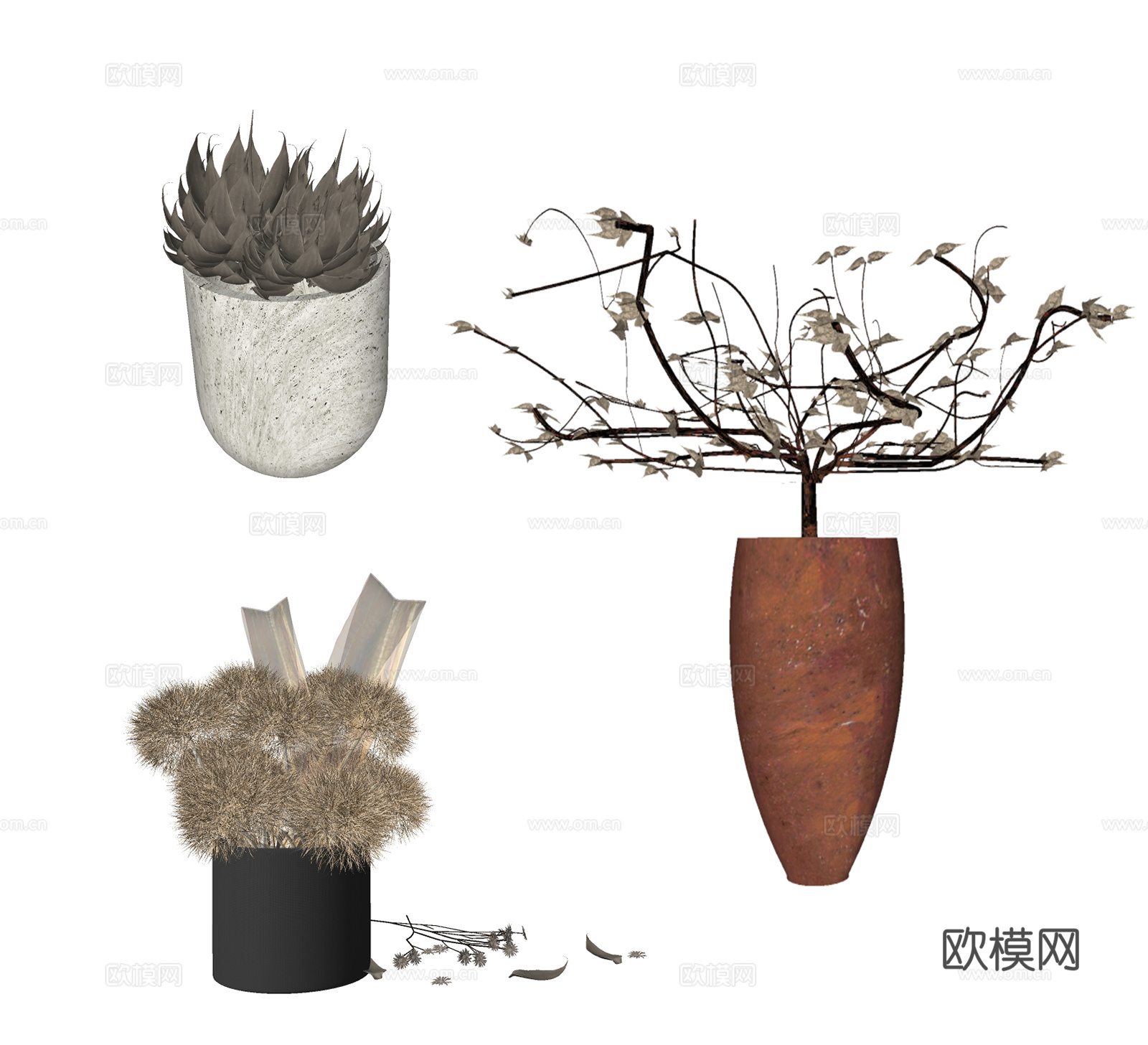 现代绿植多肉盆栽su模型下载