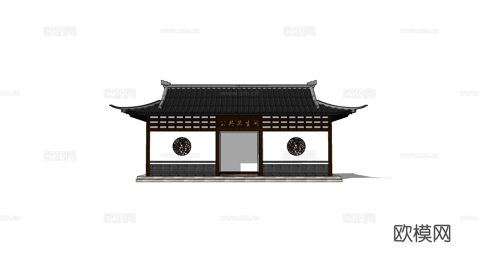 新中式公厕建筑外观su模型下载