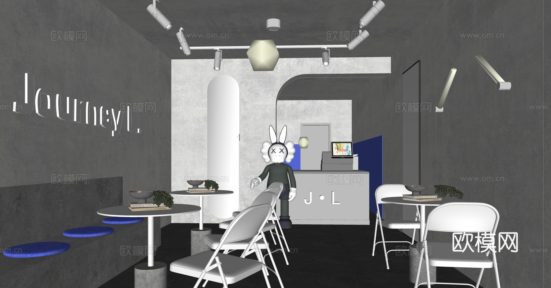 现代奶茶店su模型下载