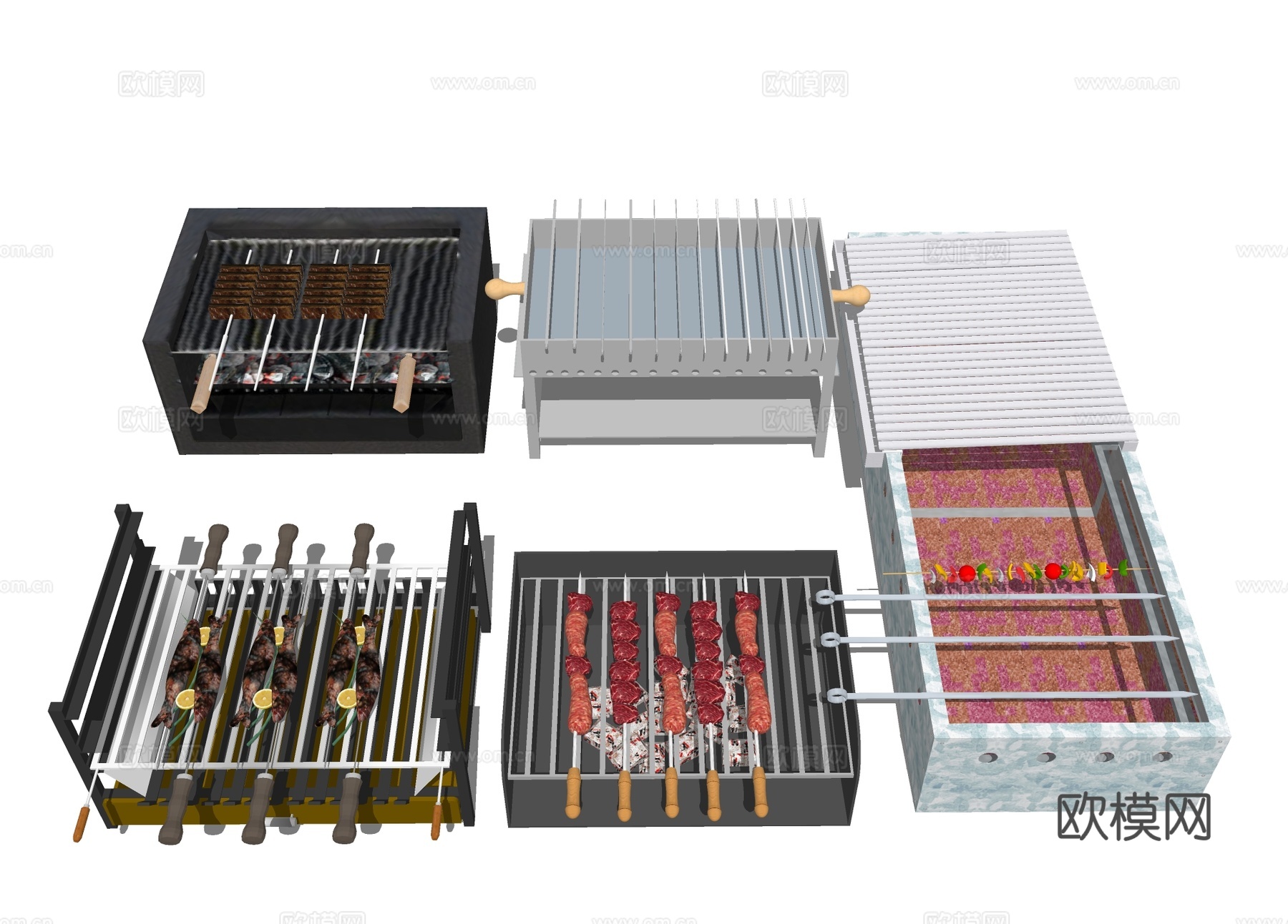 烧烤铁架 炭火烤肉 烧烤炉su模型下载