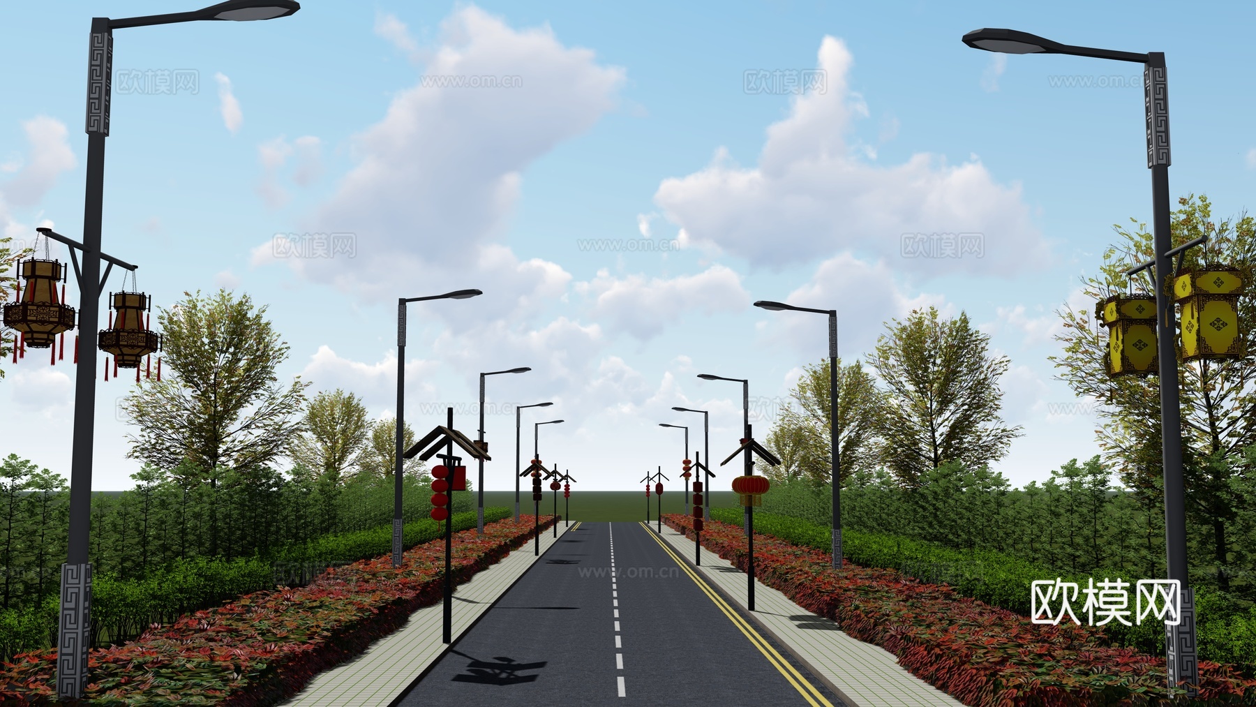 路灯景观 城市道路su模型下载