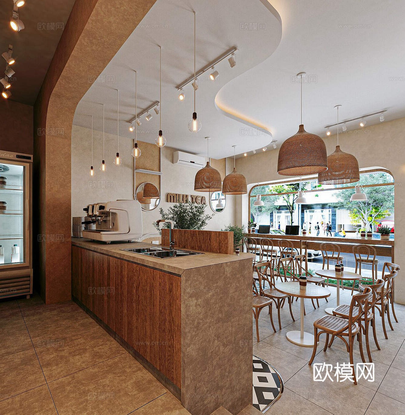 侘寂原木风奶茶店su模型下载