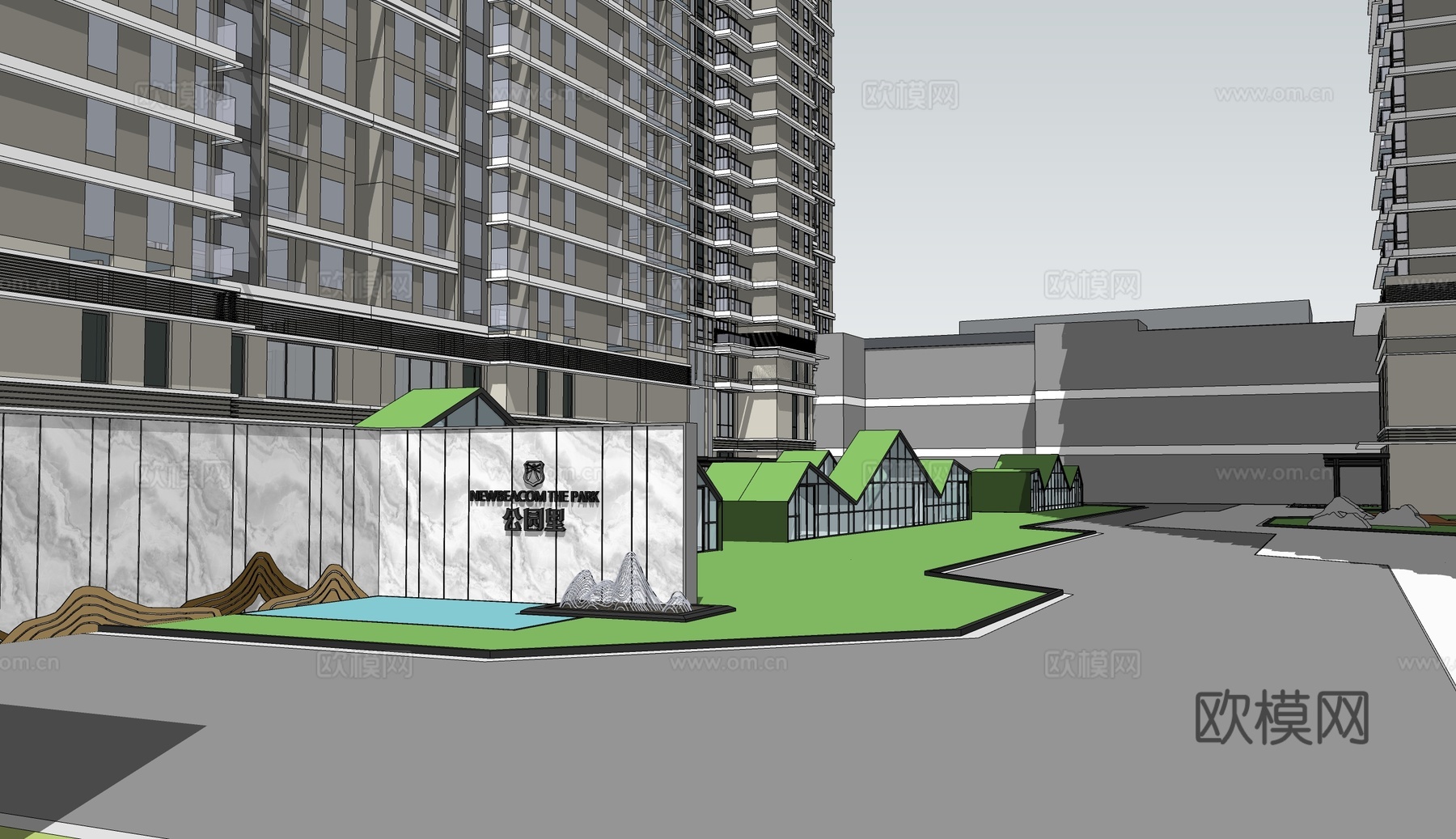现代商住楼建筑外观su模型下载