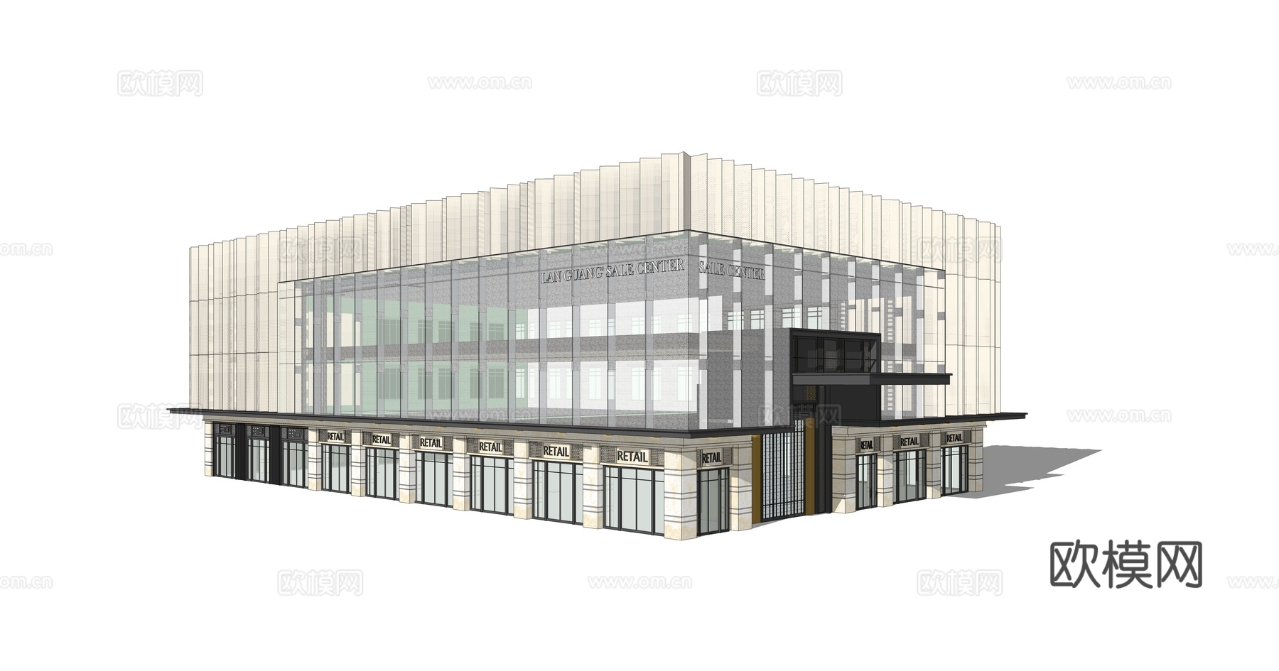 现代售楼部建筑su模型下载