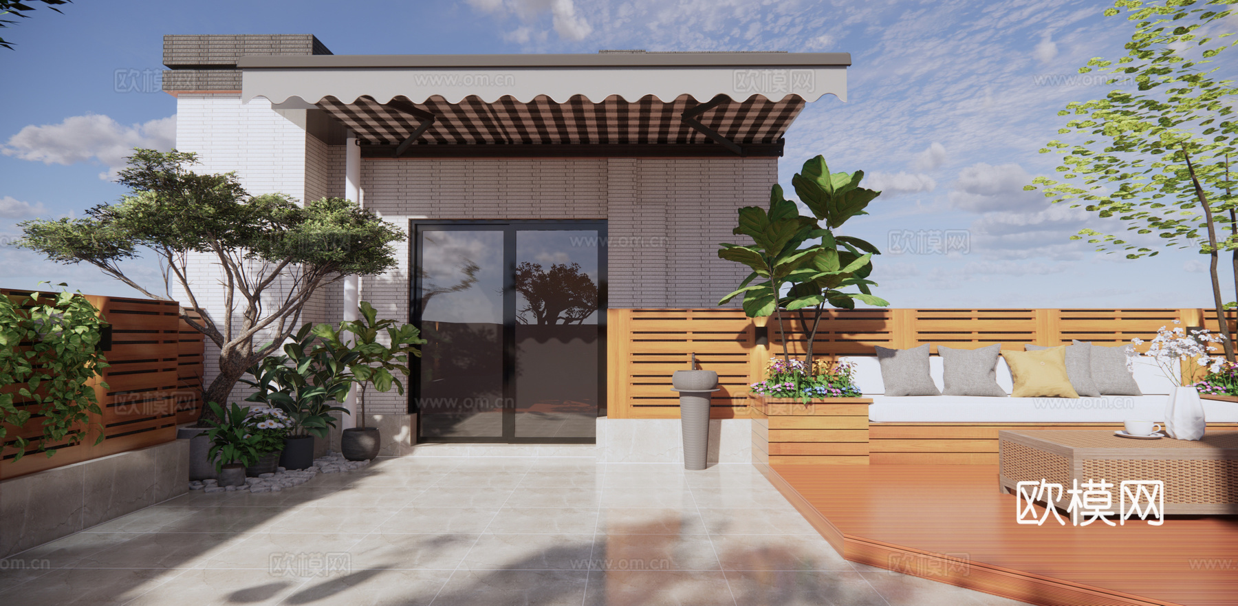 现代屋顶花园su模型下载