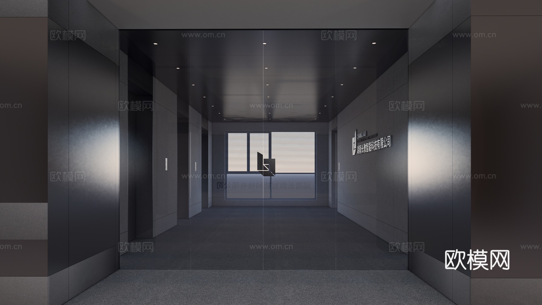 现代电梯 过道 文化屏展示su模型下载下载（渲染图3）