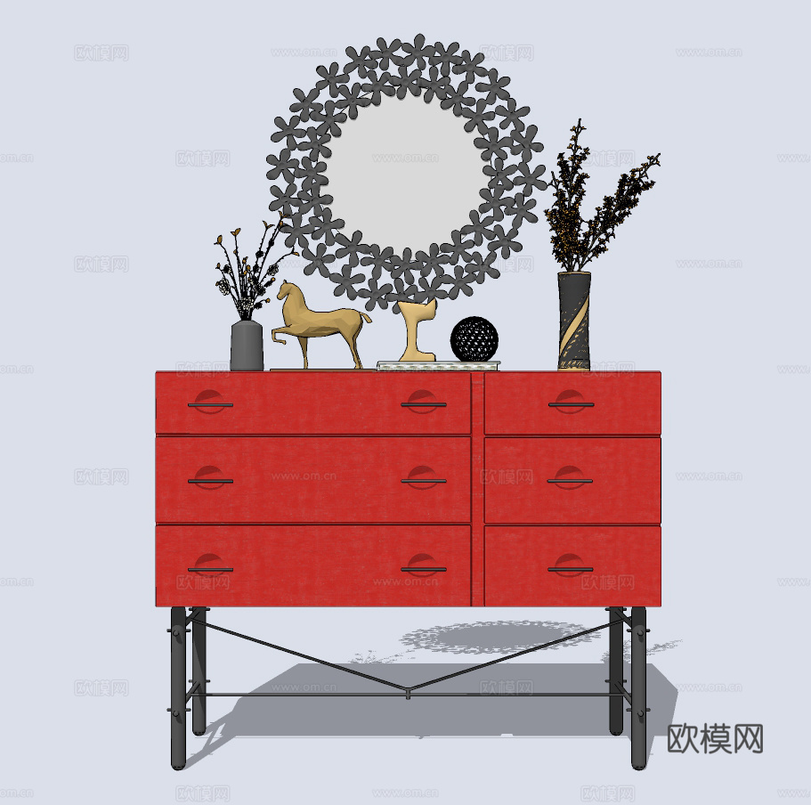 现代玄关柜边柜su模型下载