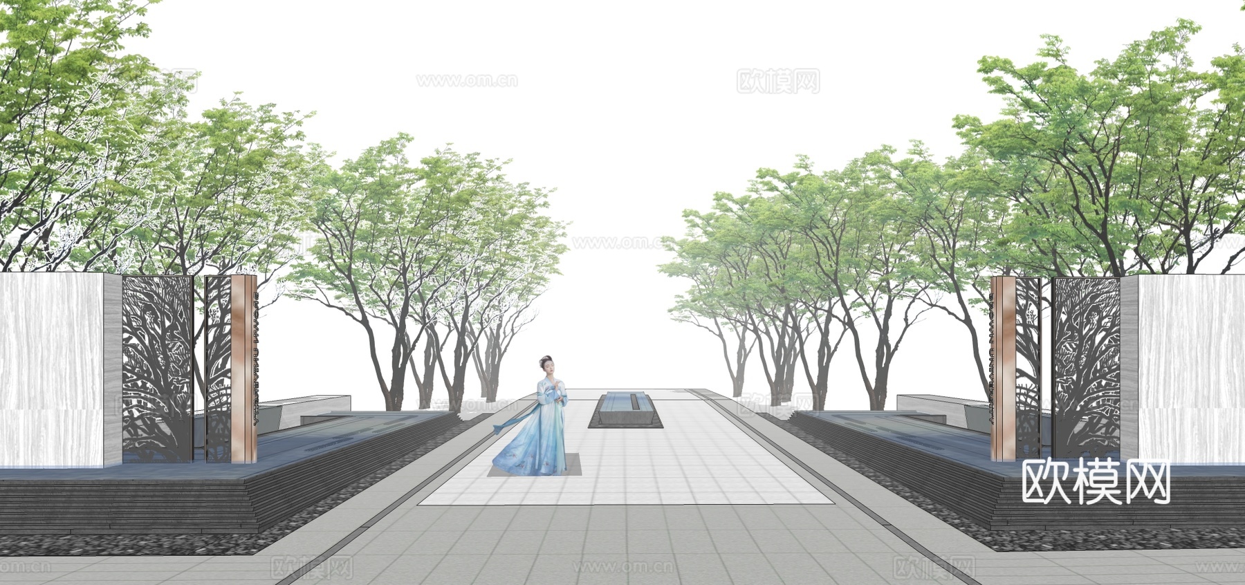 现代镂空景观墙su模型下载