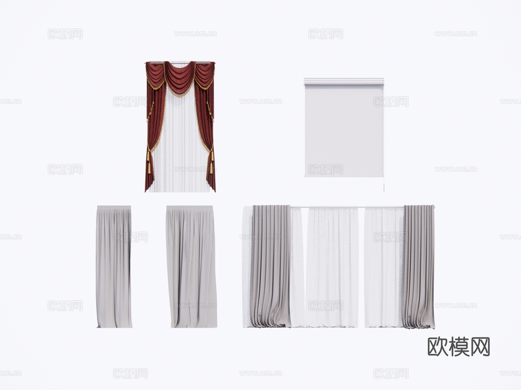现代窗帘 布帘su模型下载