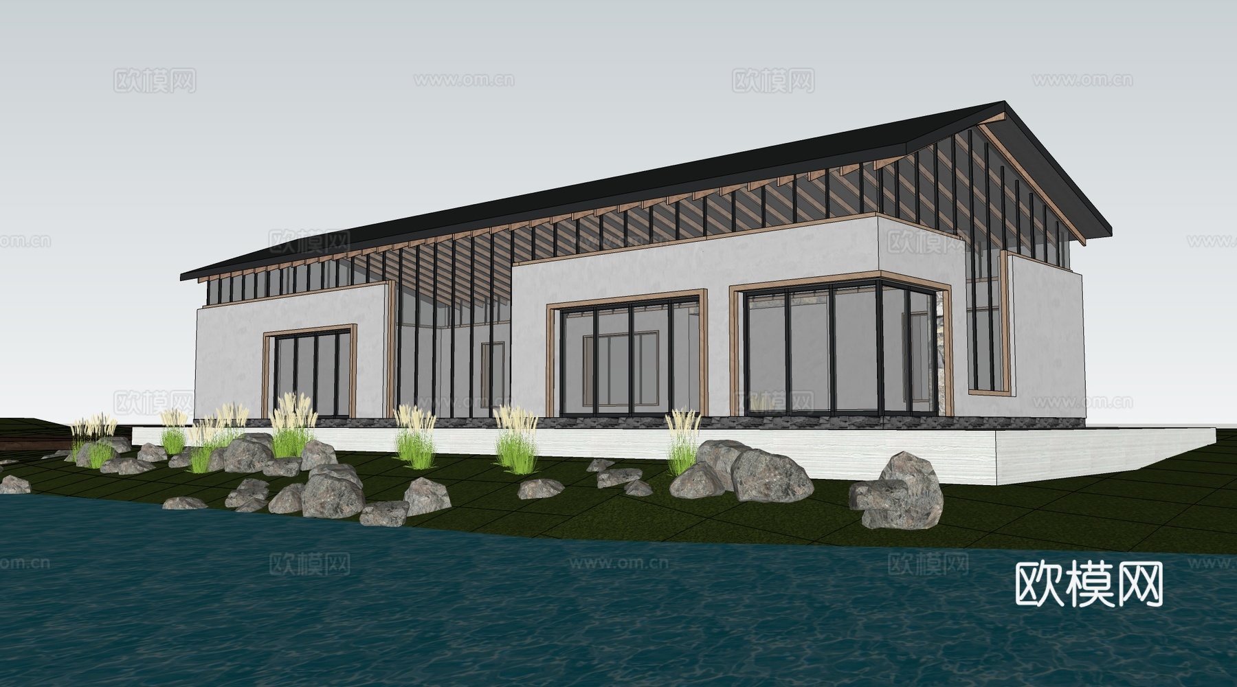 现代小公建 商店建筑 咖啡厅建筑 驿站建筑su模型