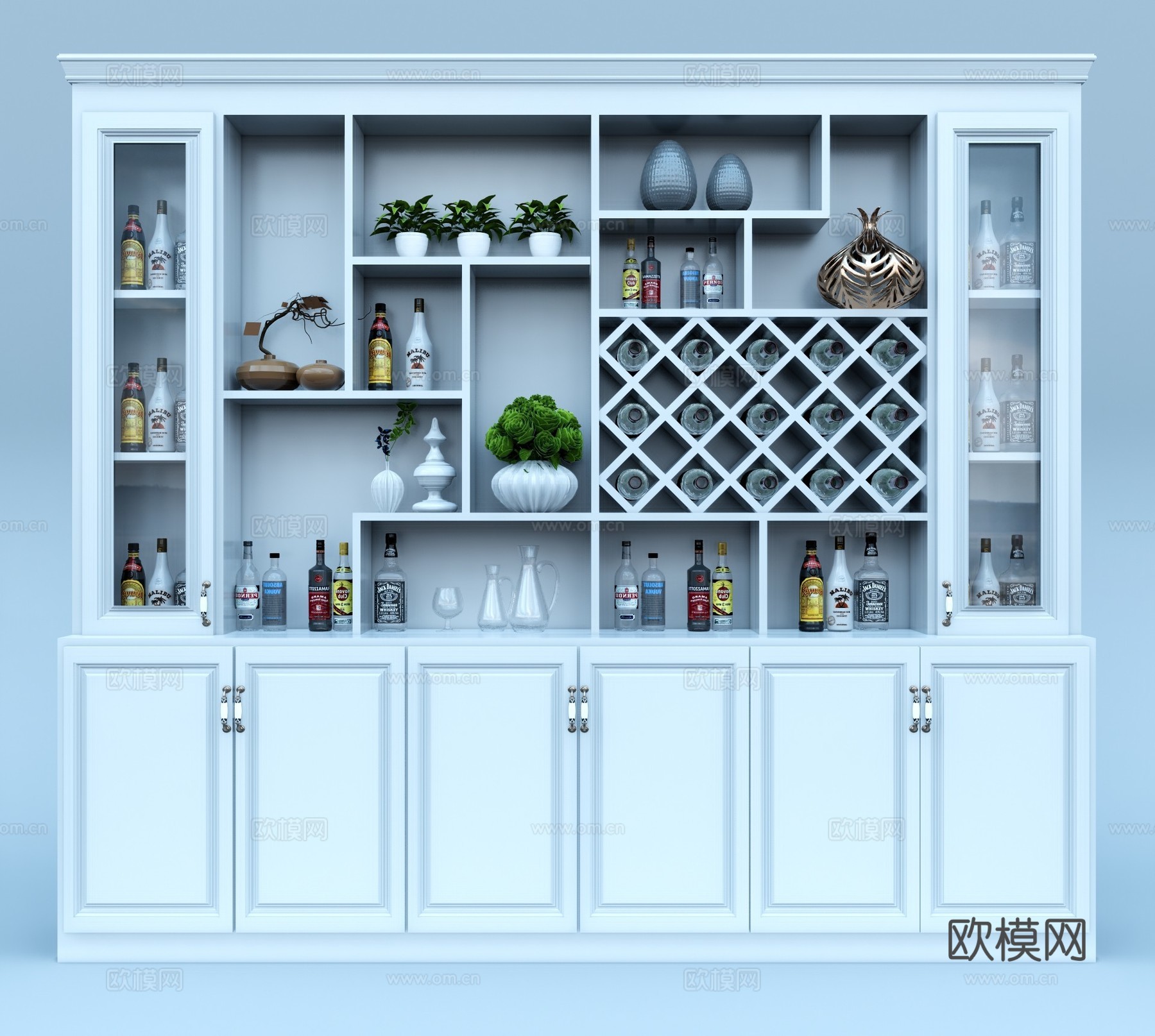 现代装饰酒柜su模型下载