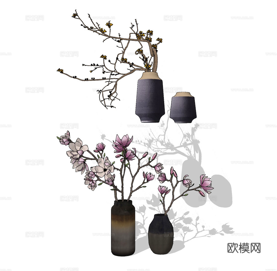 新中式花瓶插花su模型下载