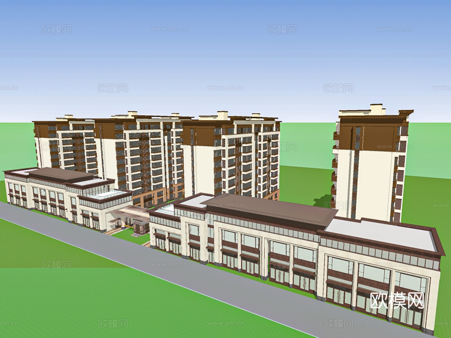 新中式住宅楼建筑外观su模型下载