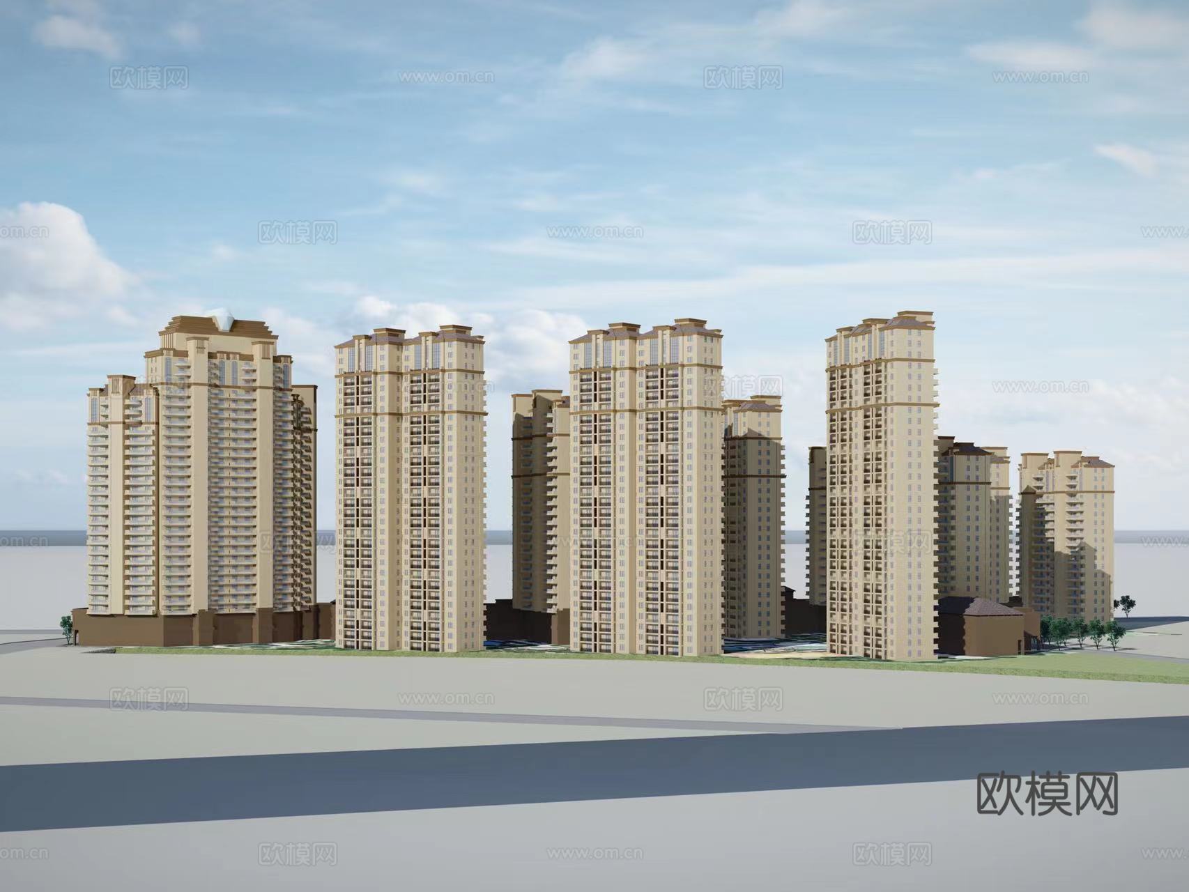 欧式住宅楼建筑外观su模型下载