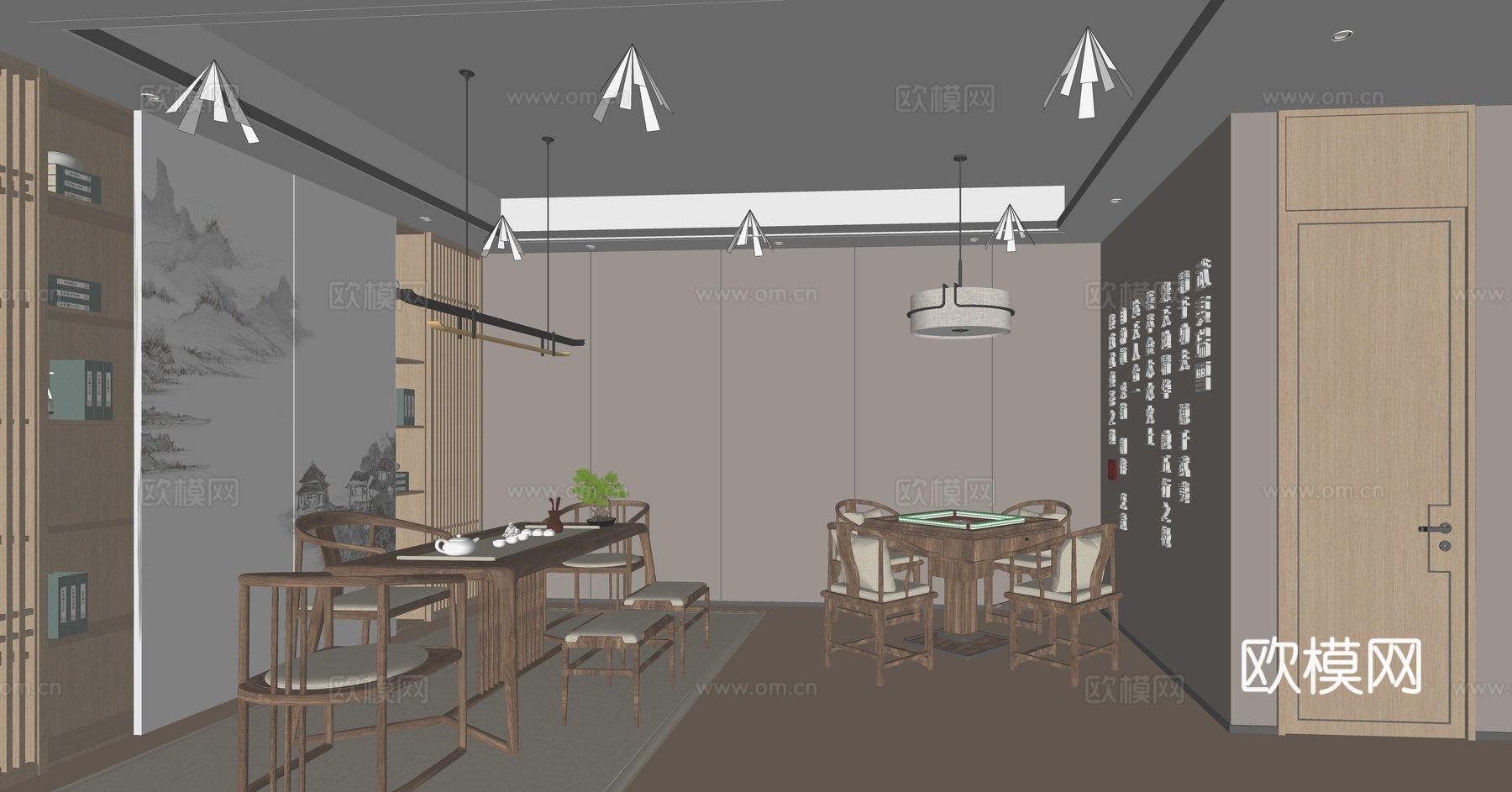 新中式茶室su模型下载