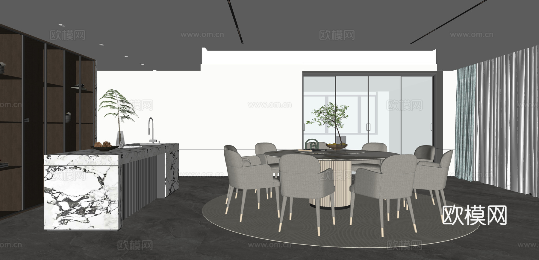 现代意式餐厅su模型