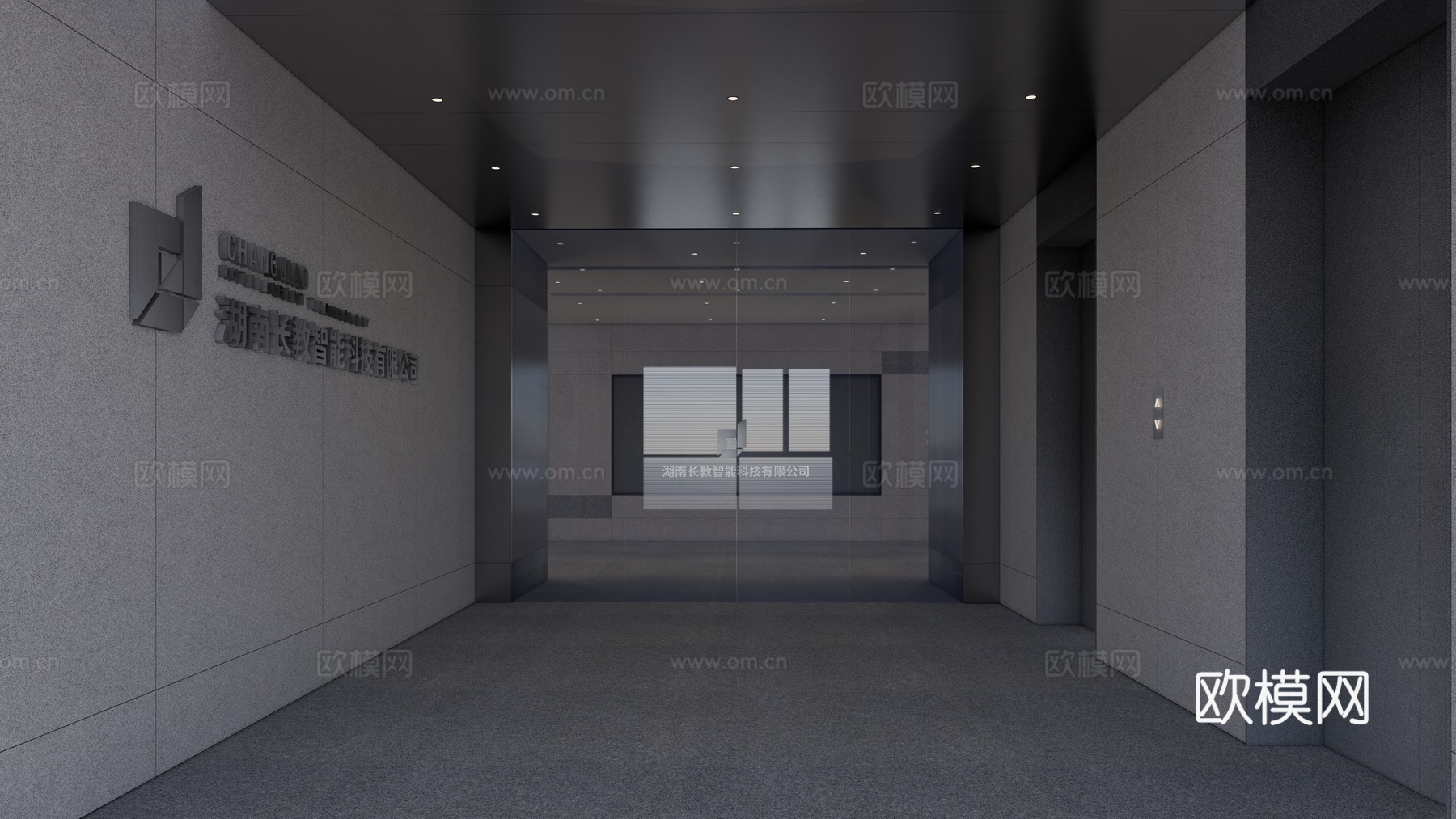 现代电梯 过道 文化屏展示su模型下载下载（渲染图4）