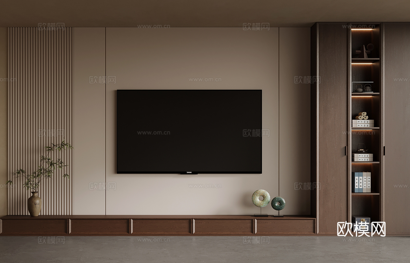 中古风电视背景墙3d模型下载