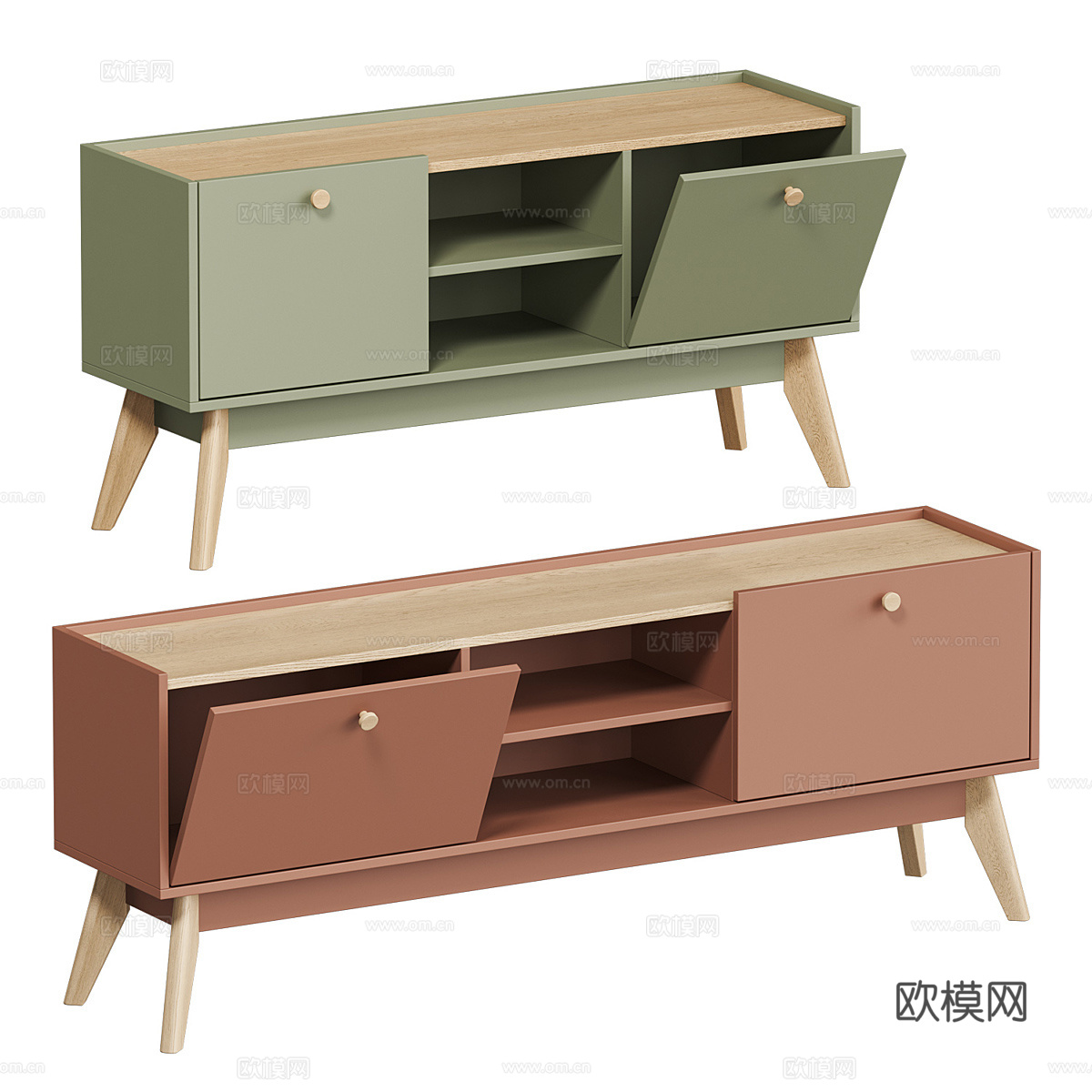 北欧原木奶油风电视柜 边柜3d模型