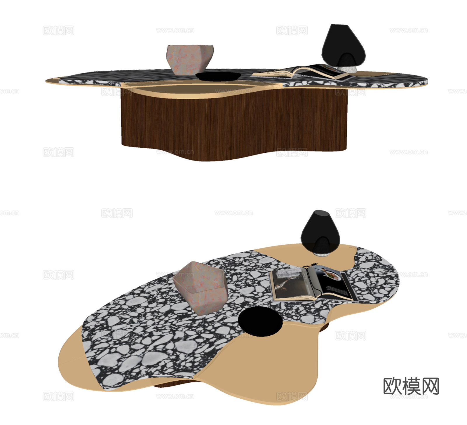 现代大理石茶几su模型下载
