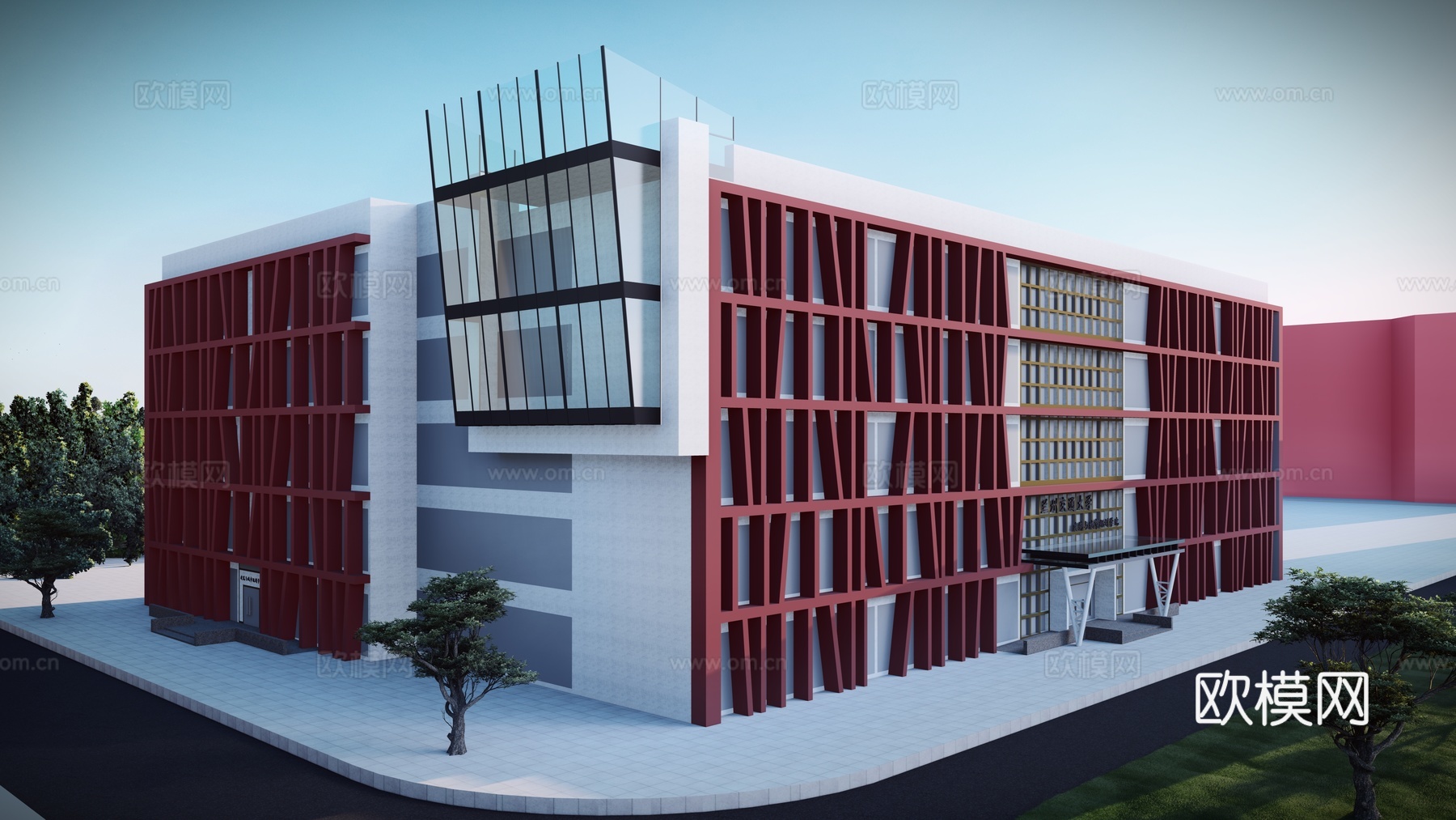 现代学校大学外馆su模型下载