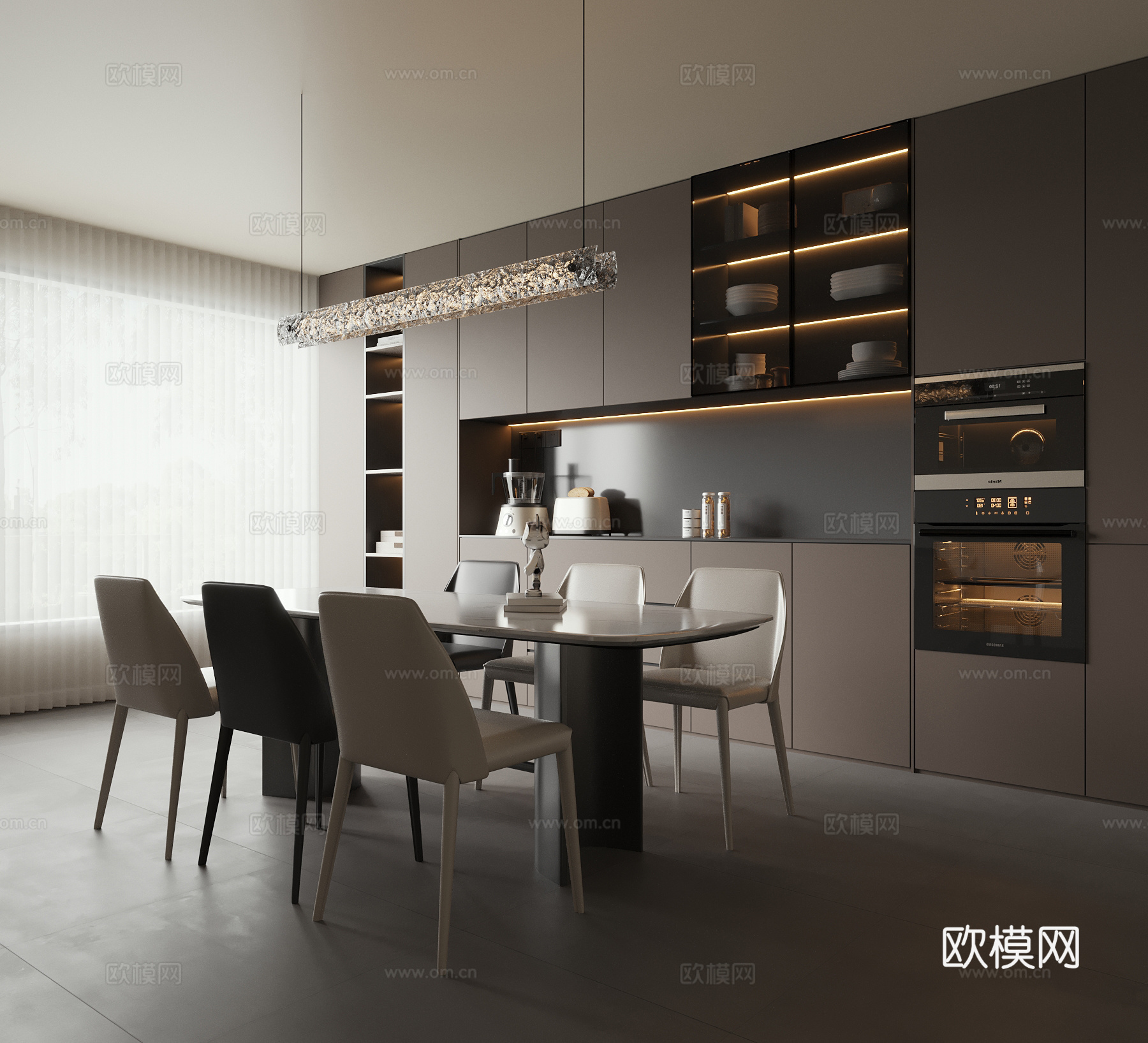 现代意式餐厅 酒柜 餐桌椅3d模型