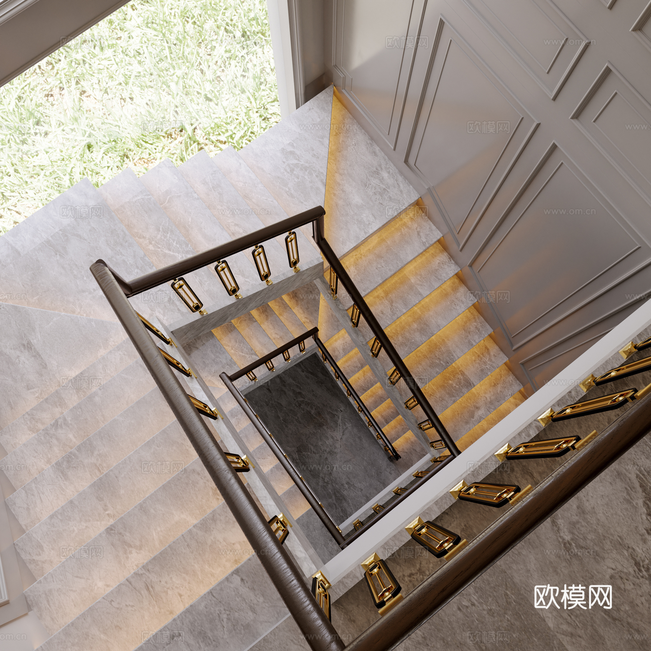 现代楼梯间 异形扶手 护墙板3d模型