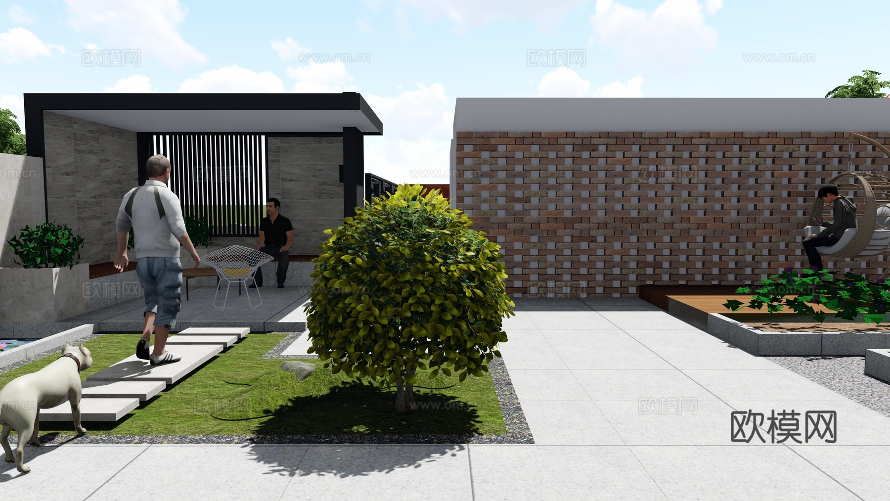 现代庭院 花园su模型下载