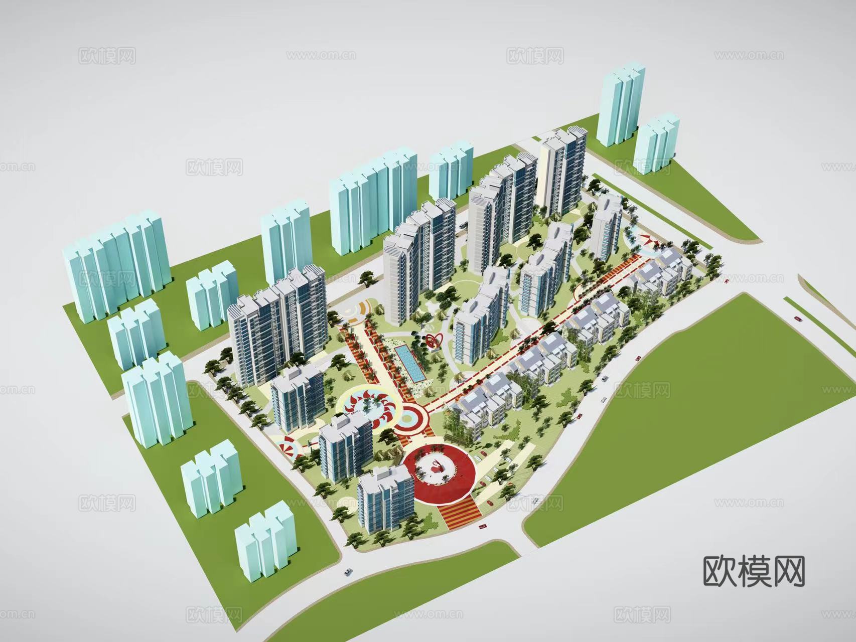 现代小区建筑外观su模型下载
