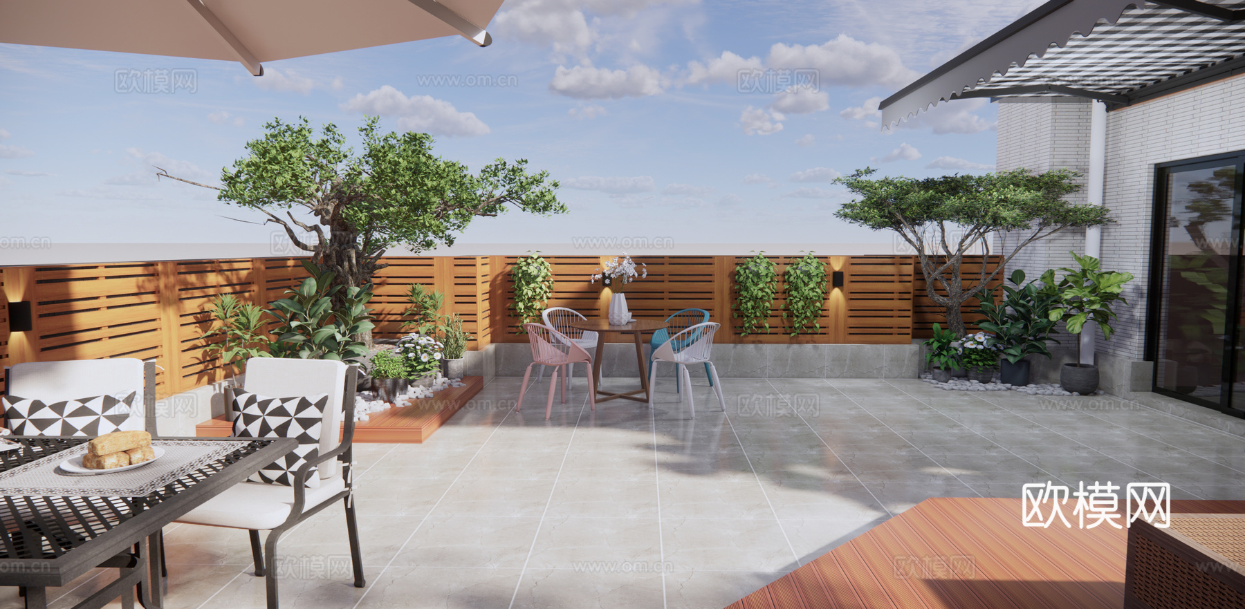 现代屋顶花园su模型下载