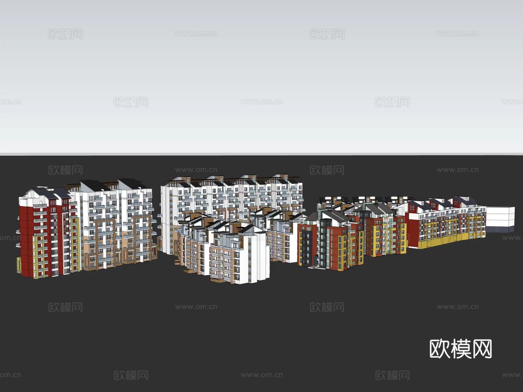 现代住宅楼建筑外观su模型下载