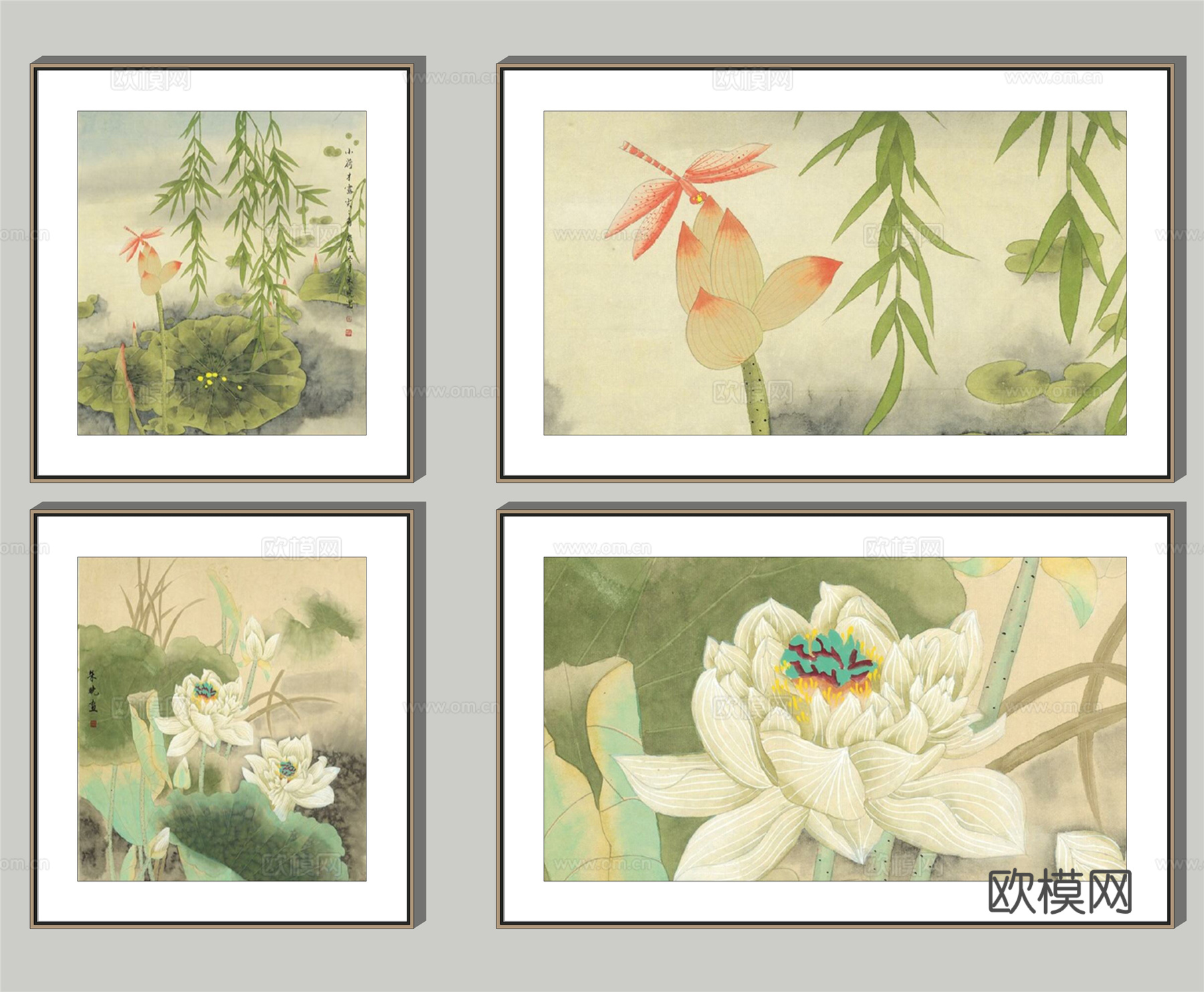 新中式装饰挂画su模型下载