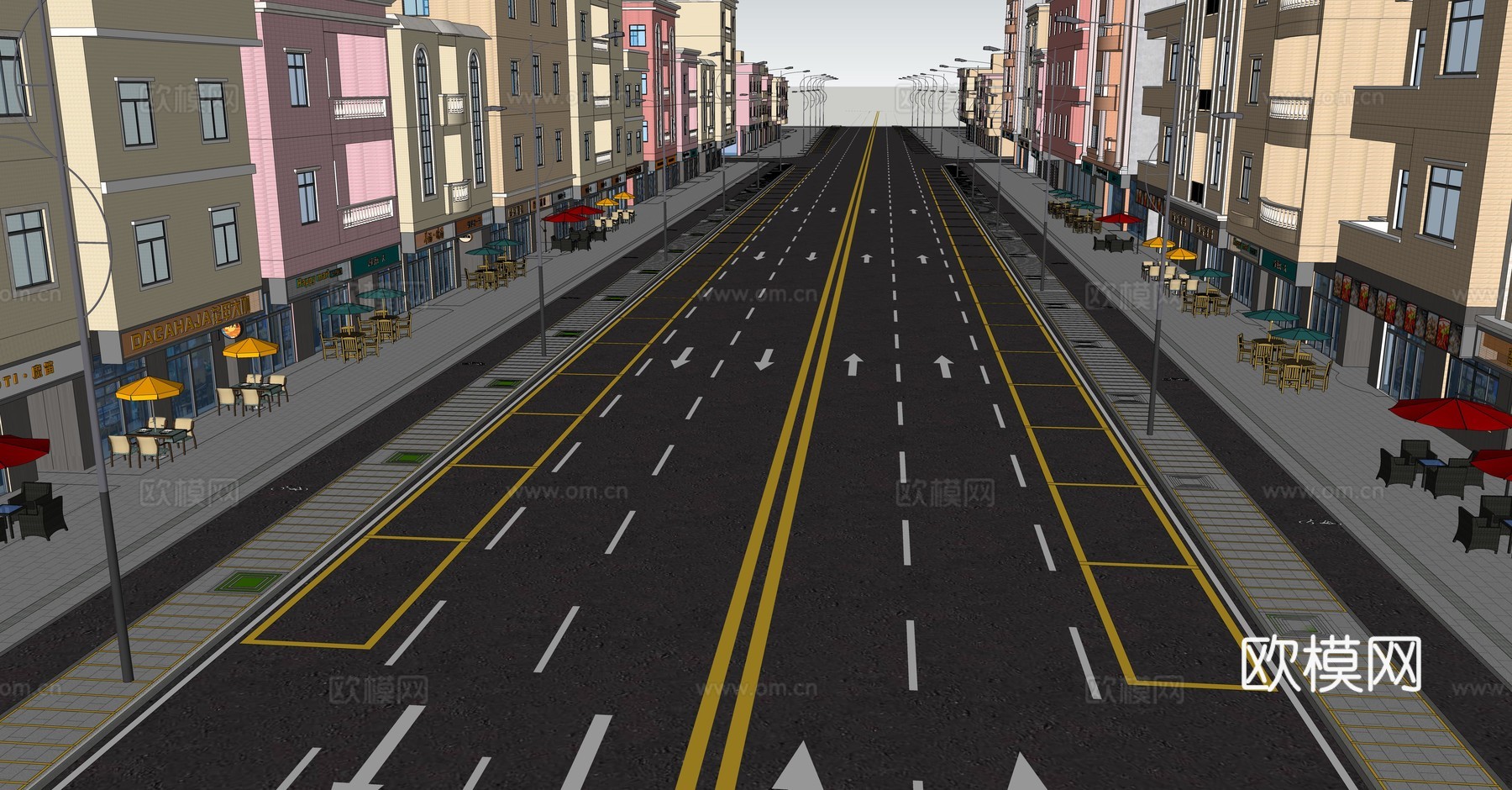 现代城市道路景观su模型下载