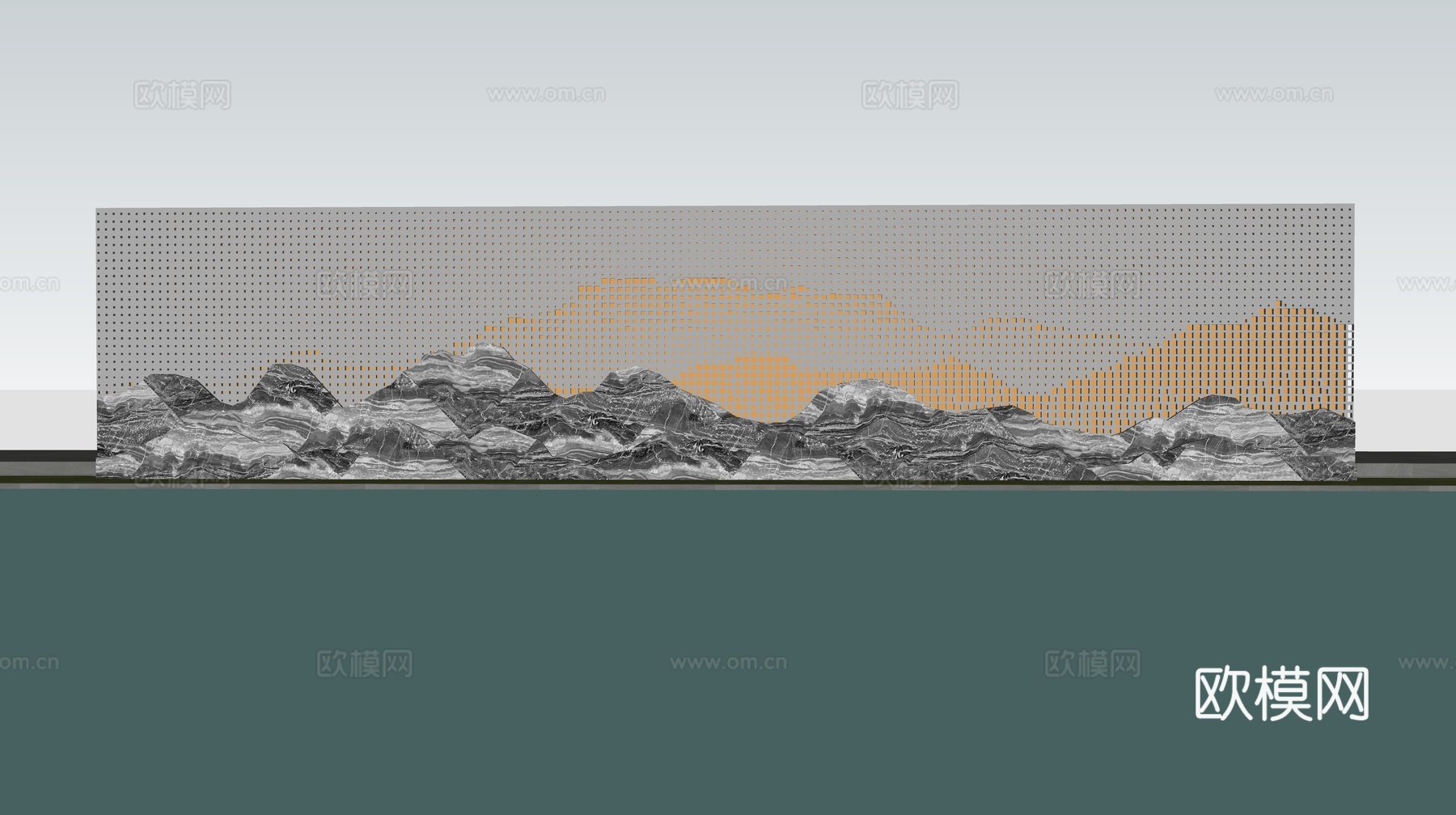 现代景墙水景小品su模型下载