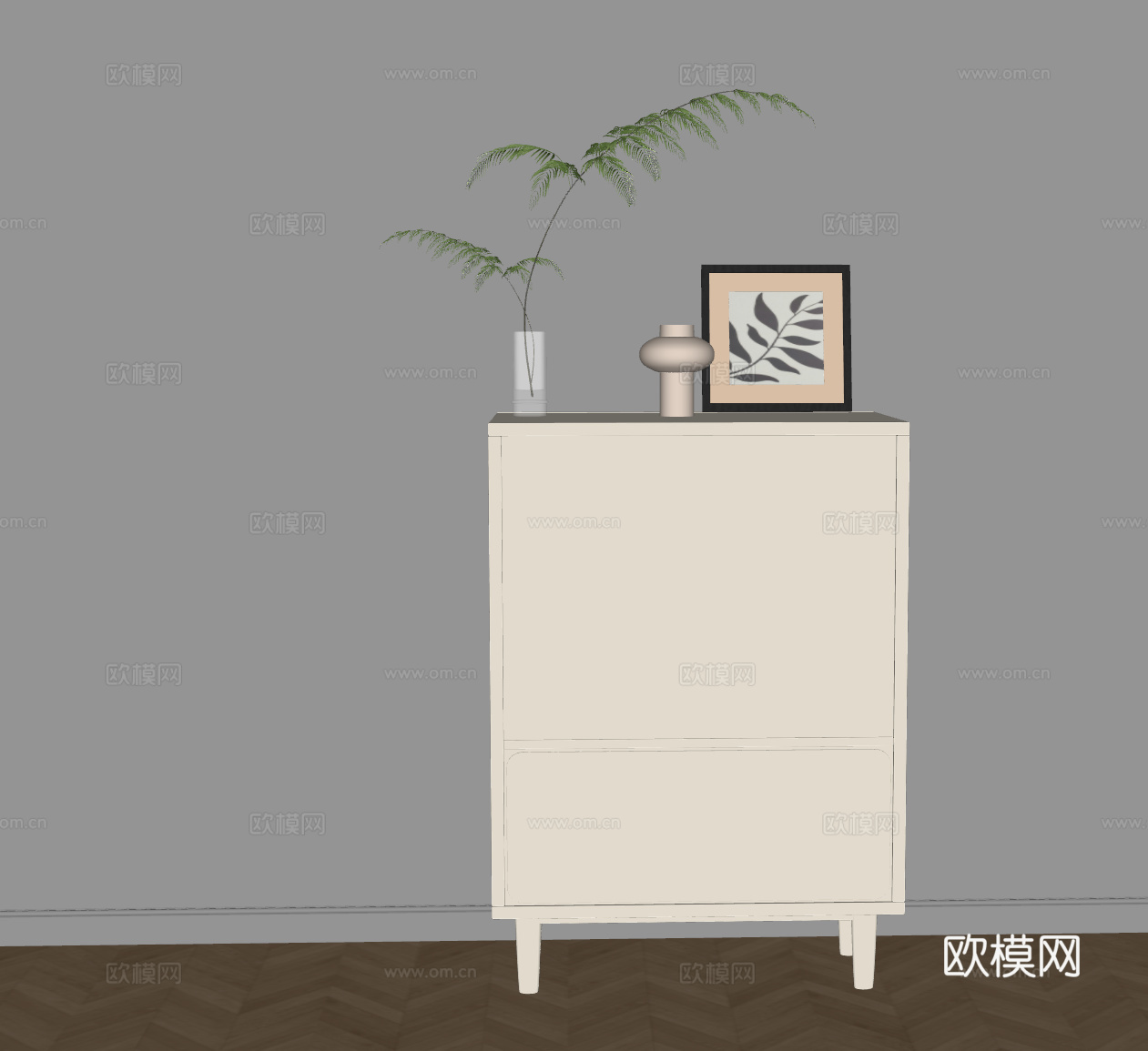 现代奶油风玄关柜 边柜 装饰柜 高柜su模型